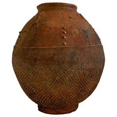 19th Century African Red Clay Water Vessel from Bambara Jidaga with Lizards