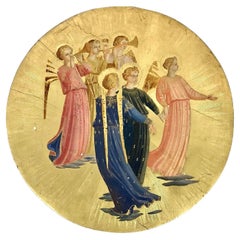 Antique 19th Century After Fra Angelico "A Group of Angels" Painted on Wood