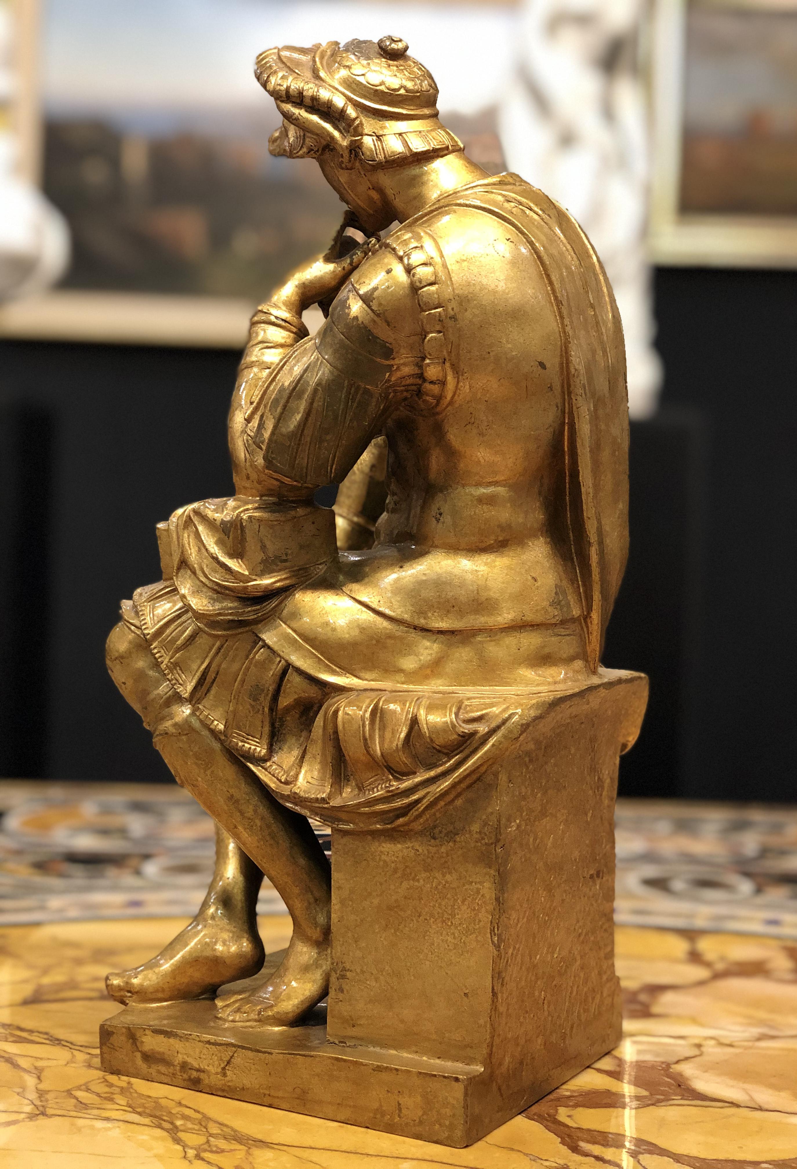 Neoclassical 19th Century after Michelangelo French Sculpture Gold Bronze Barbedienne Signed