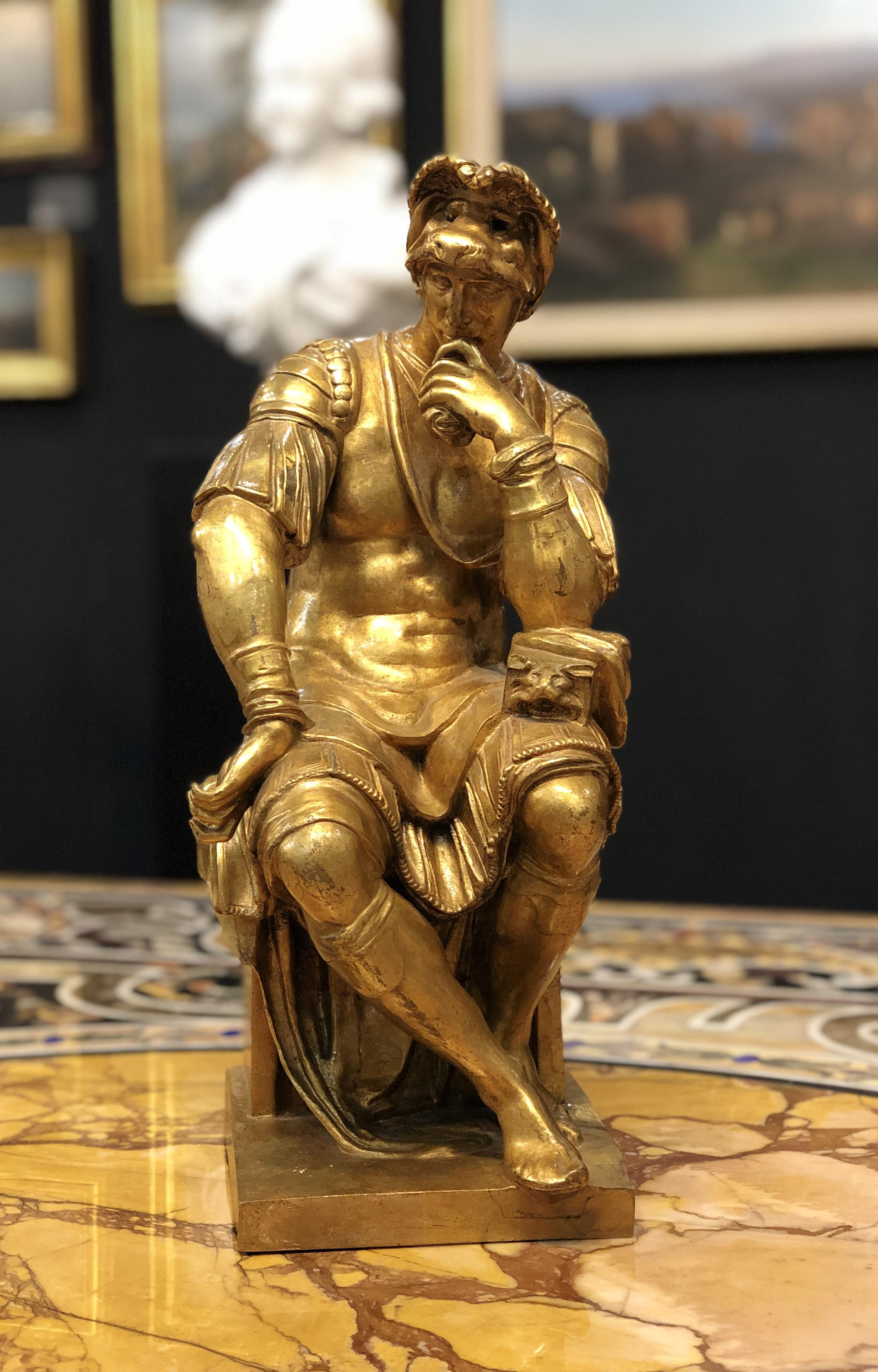 19th Century after Michelangelo French Sculpture Gold Bronze Barbedienne Signed 1