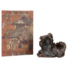 19th Century Agarwood Engraving Vairocana Buddha Sitting in a Cave