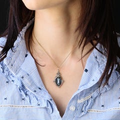 19th Century Agate Cameo Diamonds 18 Karat Rose Gold Silver Pendant