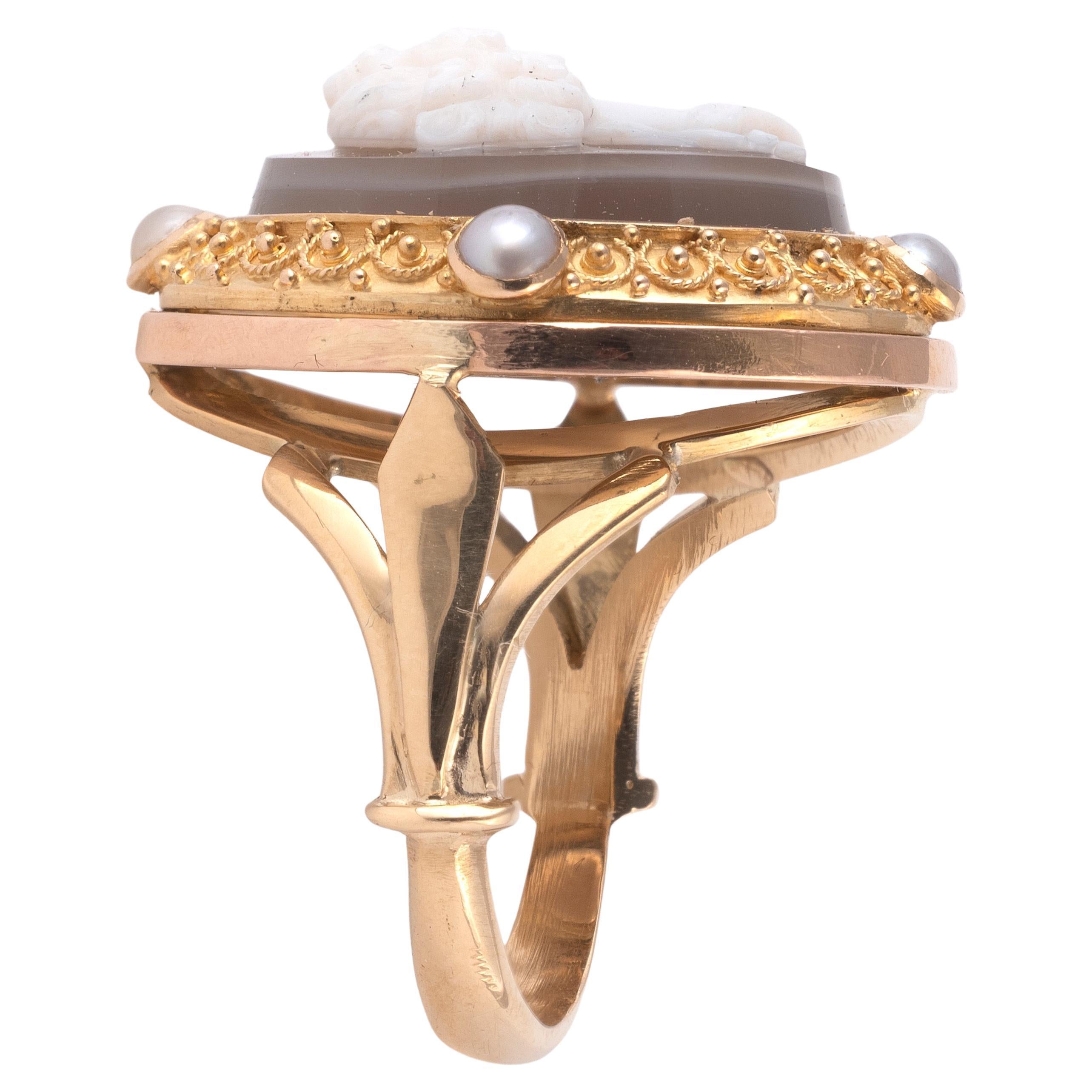 Victorian 19th Century Agate Cameo Of A Lady Ring