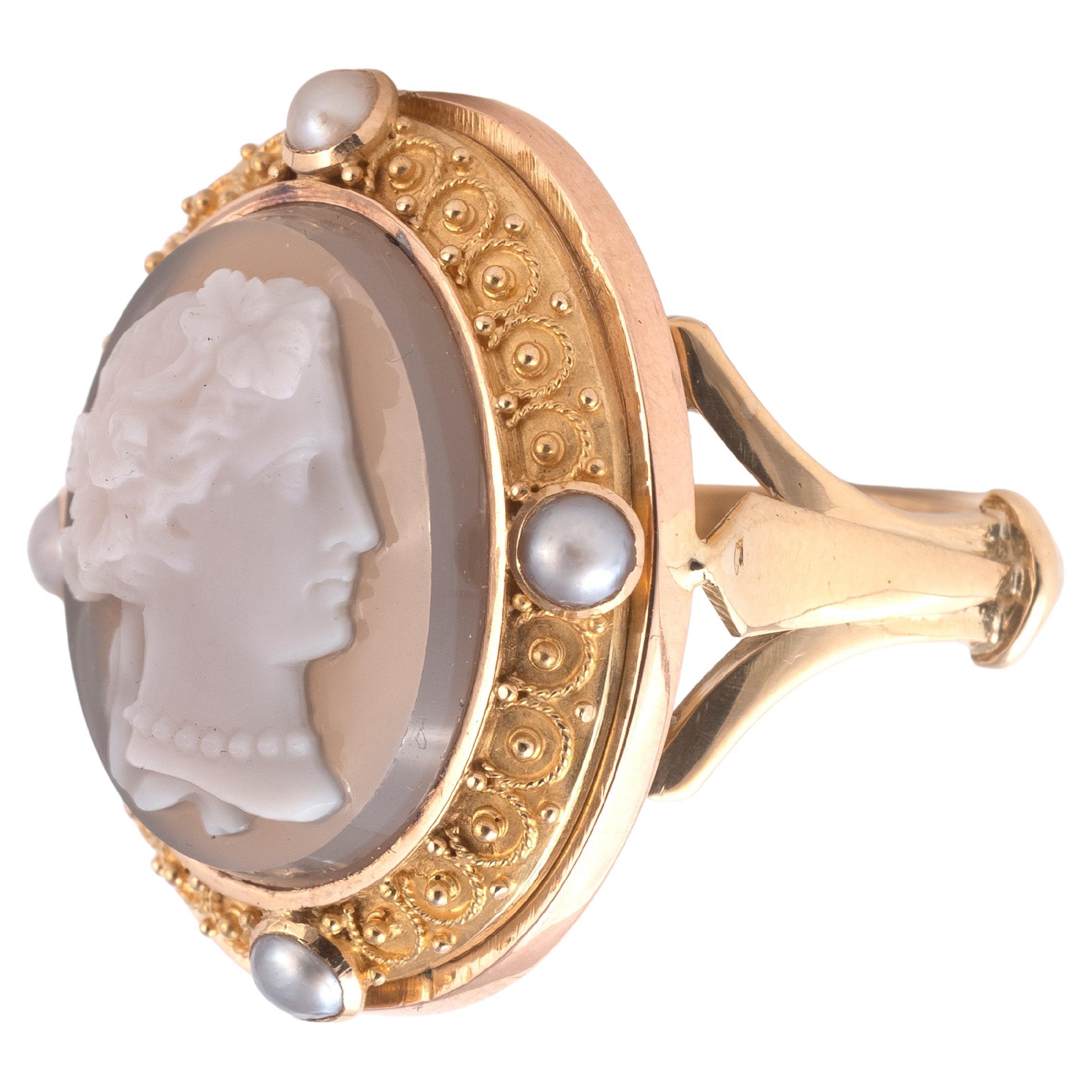 Uncut 19th Century Agate Cameo Of A Lady Ring
