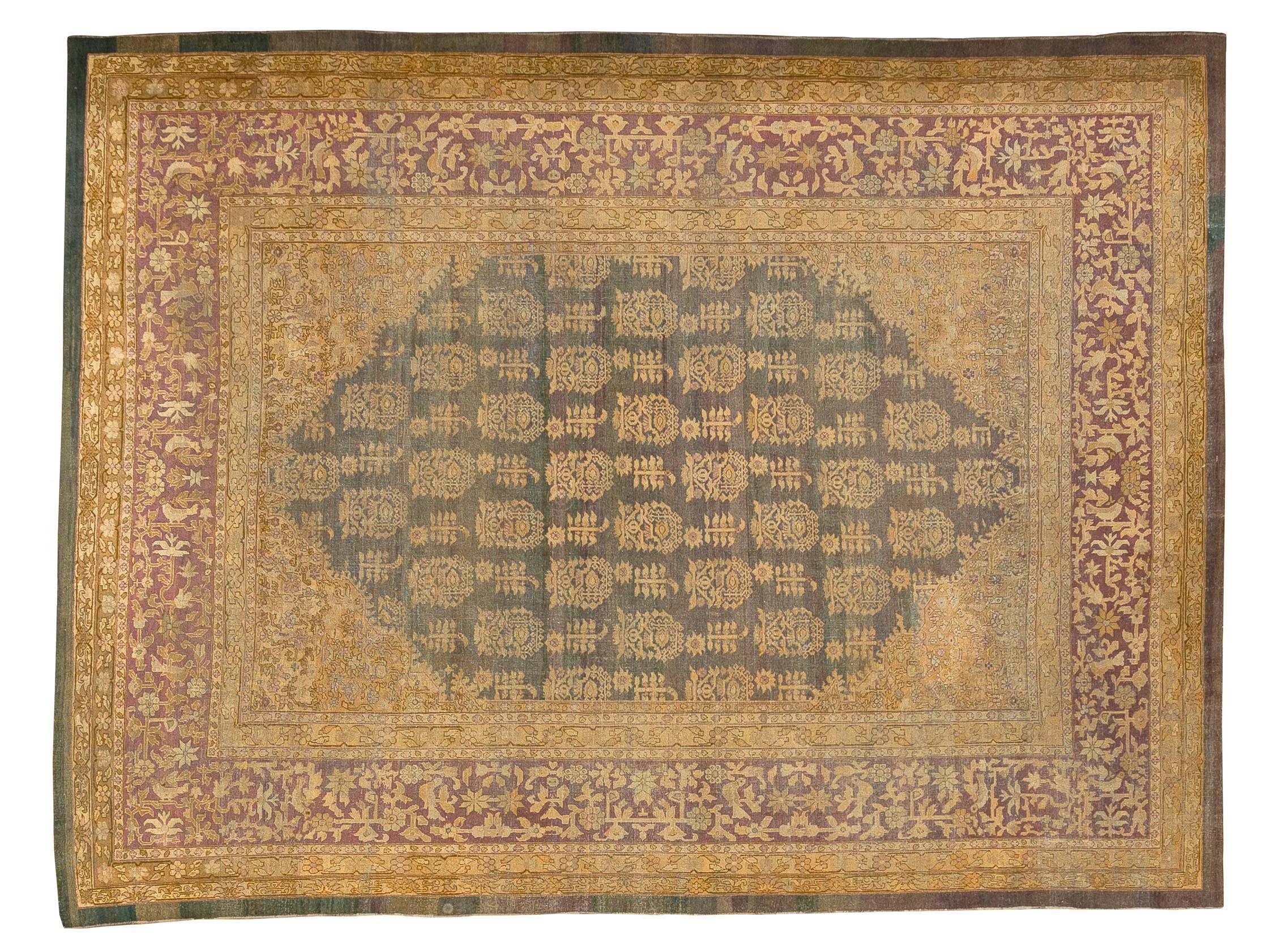 Hand-Knotted 19th Century Antique Agra Rug  For Sale