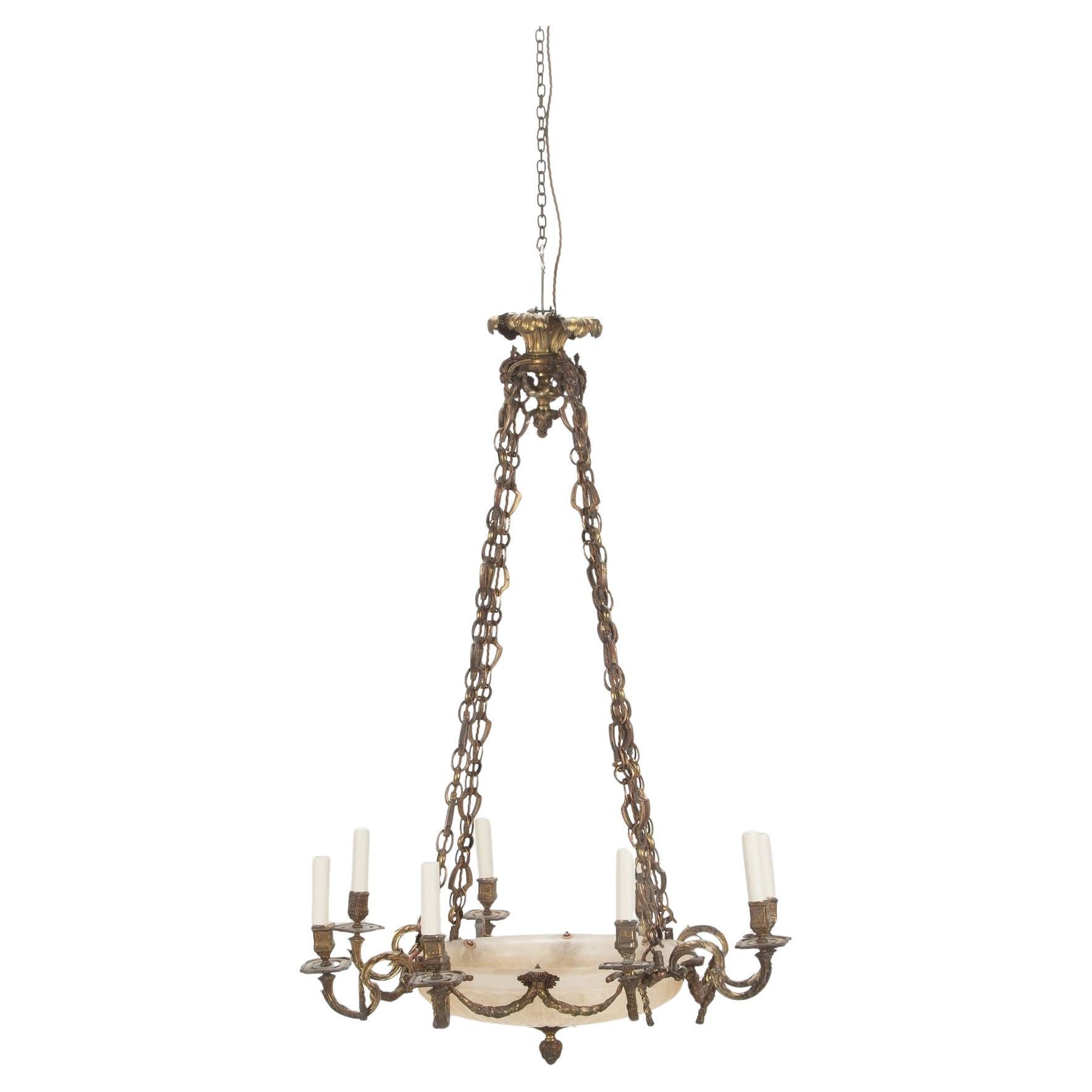 19th Century Alabaster and Bronze Plafonnier For Sale