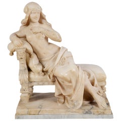 Ragazza araba in alabastro del XIX secolo, alta 52 cm.