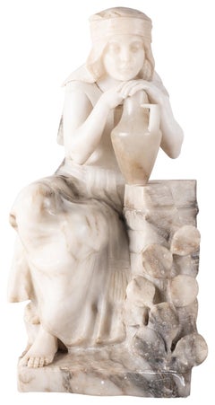 19th Century Alabaster Arab Girl Holding a Water Jug