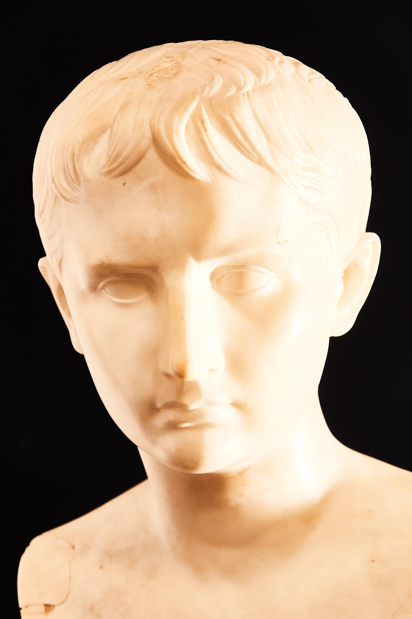 19th century - Alabaster bust from Volterra depicting Caesar Augustus.