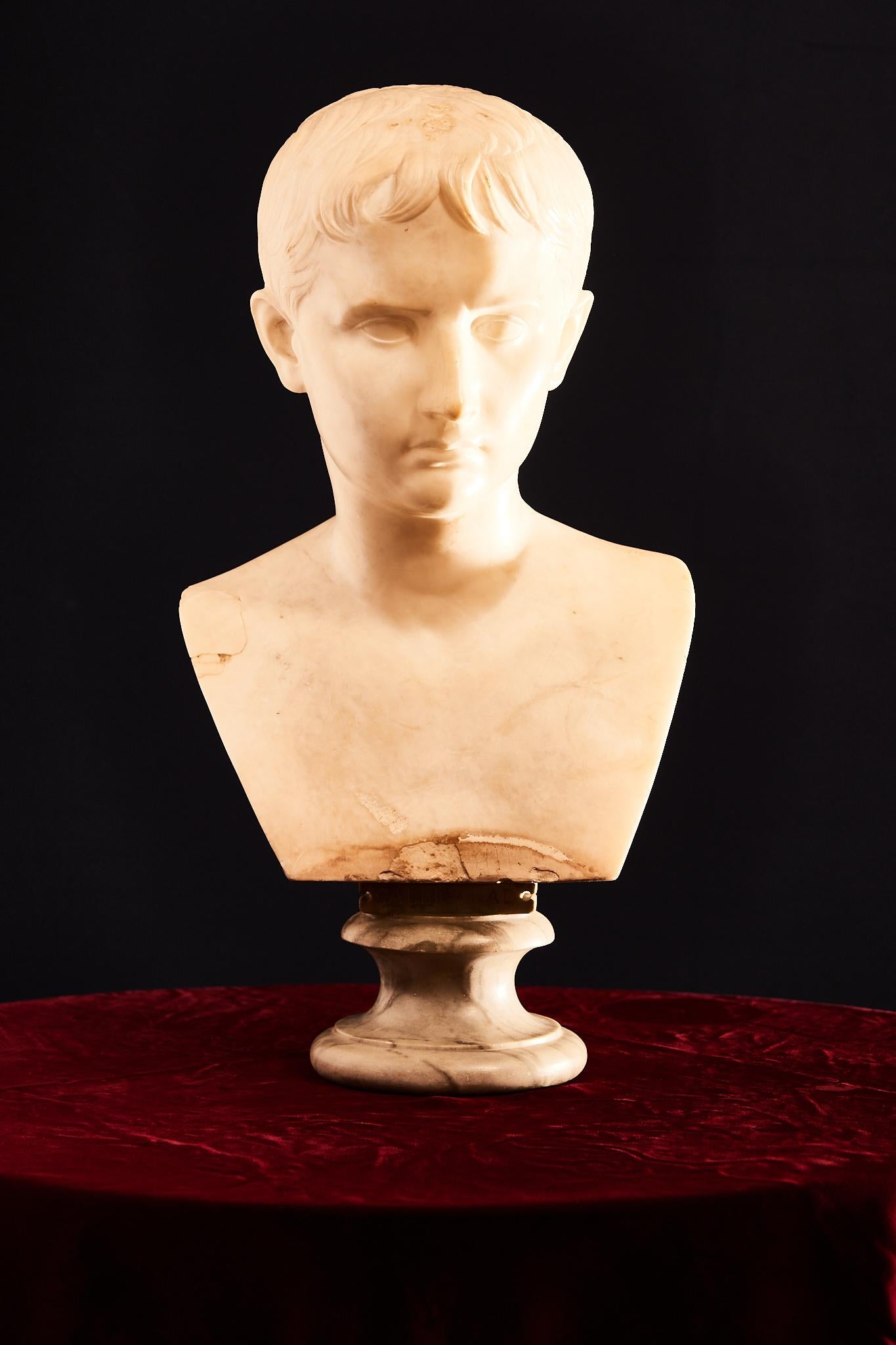 Marble 19th Century, Alabaster Bust from Volterra Depicting Caesar Augustus For Sale