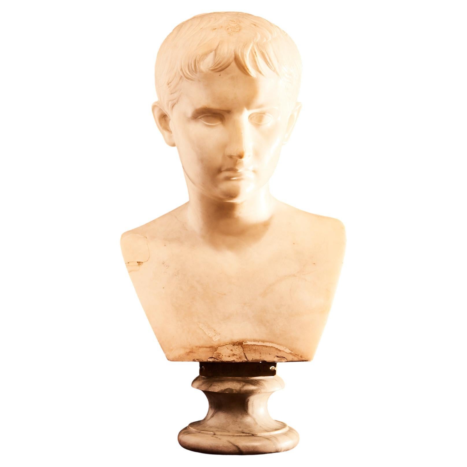 19th Century, Alabaster Bust from Volterra Depicting Caesar Augustus For Sale