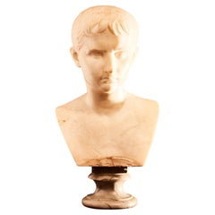 19th Century, Alabaster Bust from Volterra Depicting Caesar Augustus