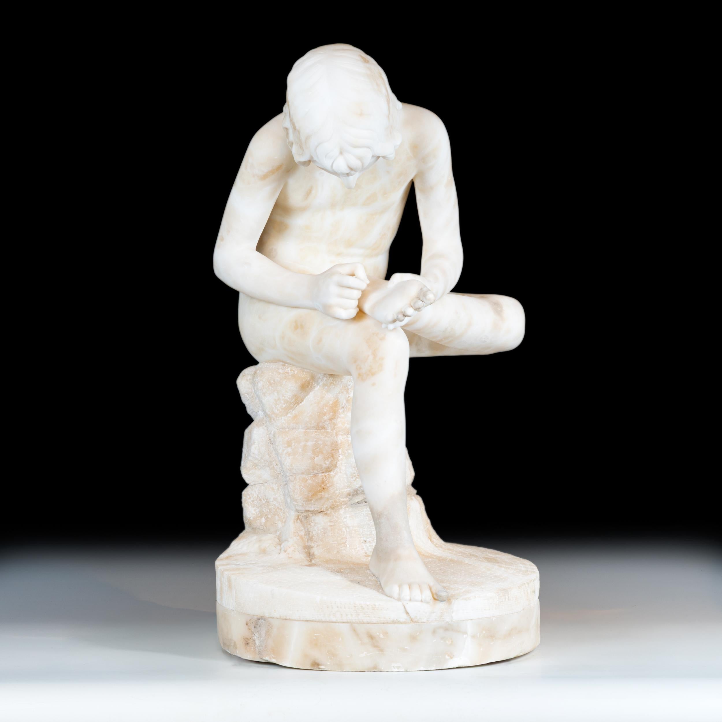 Grand Tour 19th Century Alabaster Figure Of The Spinario (Boy with Thorn) For Sale