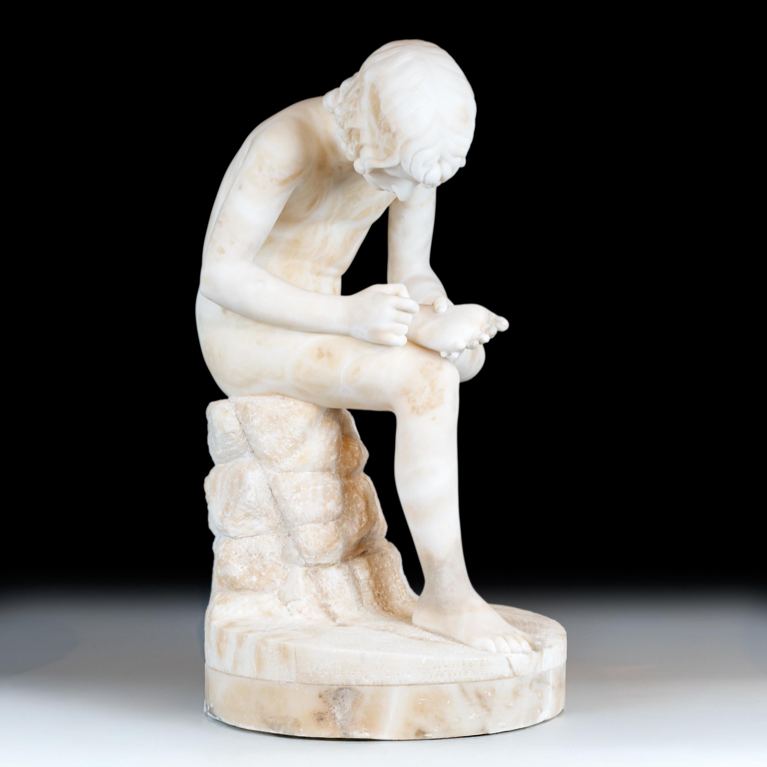Italian 19th Century Alabaster Figure Of The Spinario (Boy with Thorn) For Sale