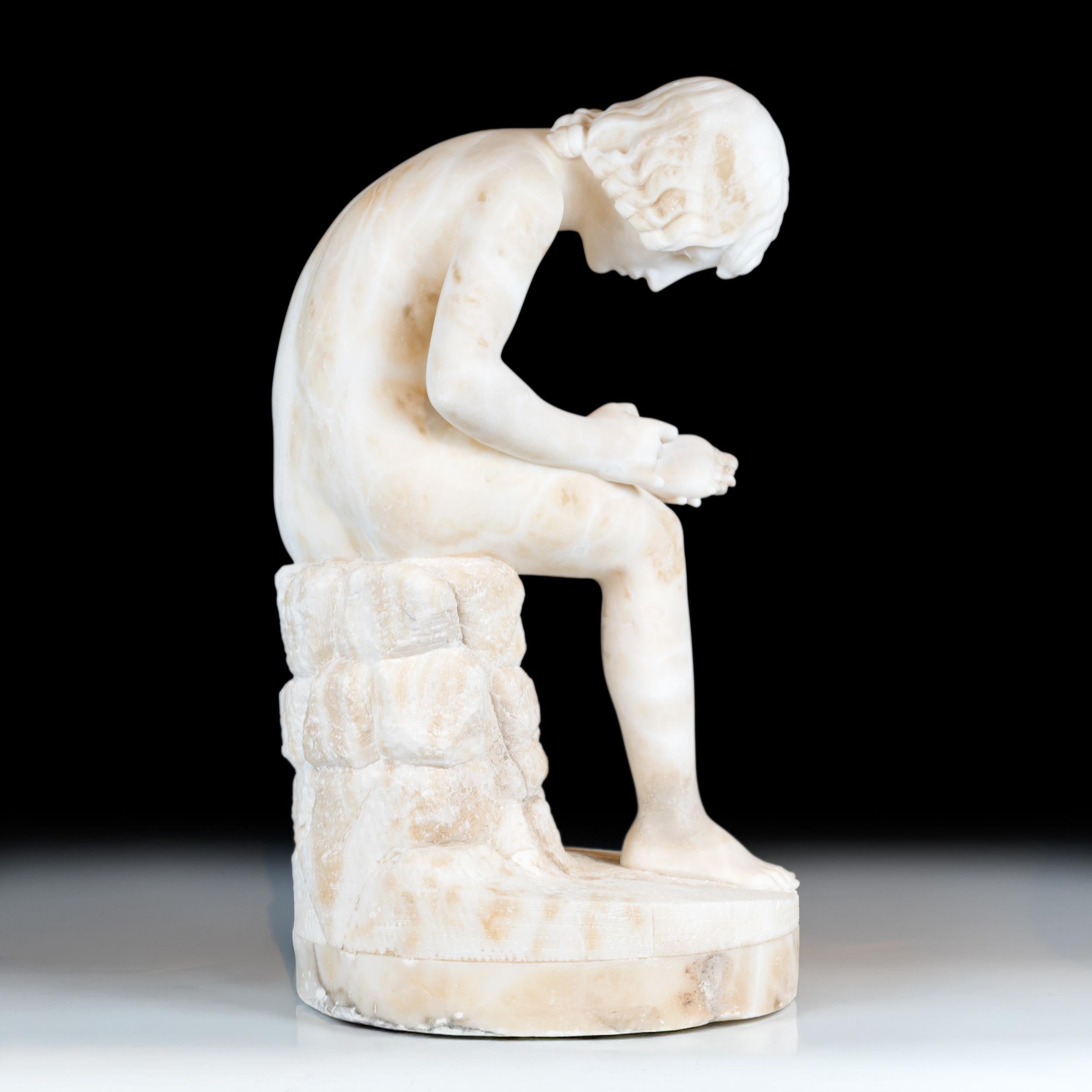 Carved 19th Century Alabaster Figure Of The Spinario (Boy with Thorn) For Sale