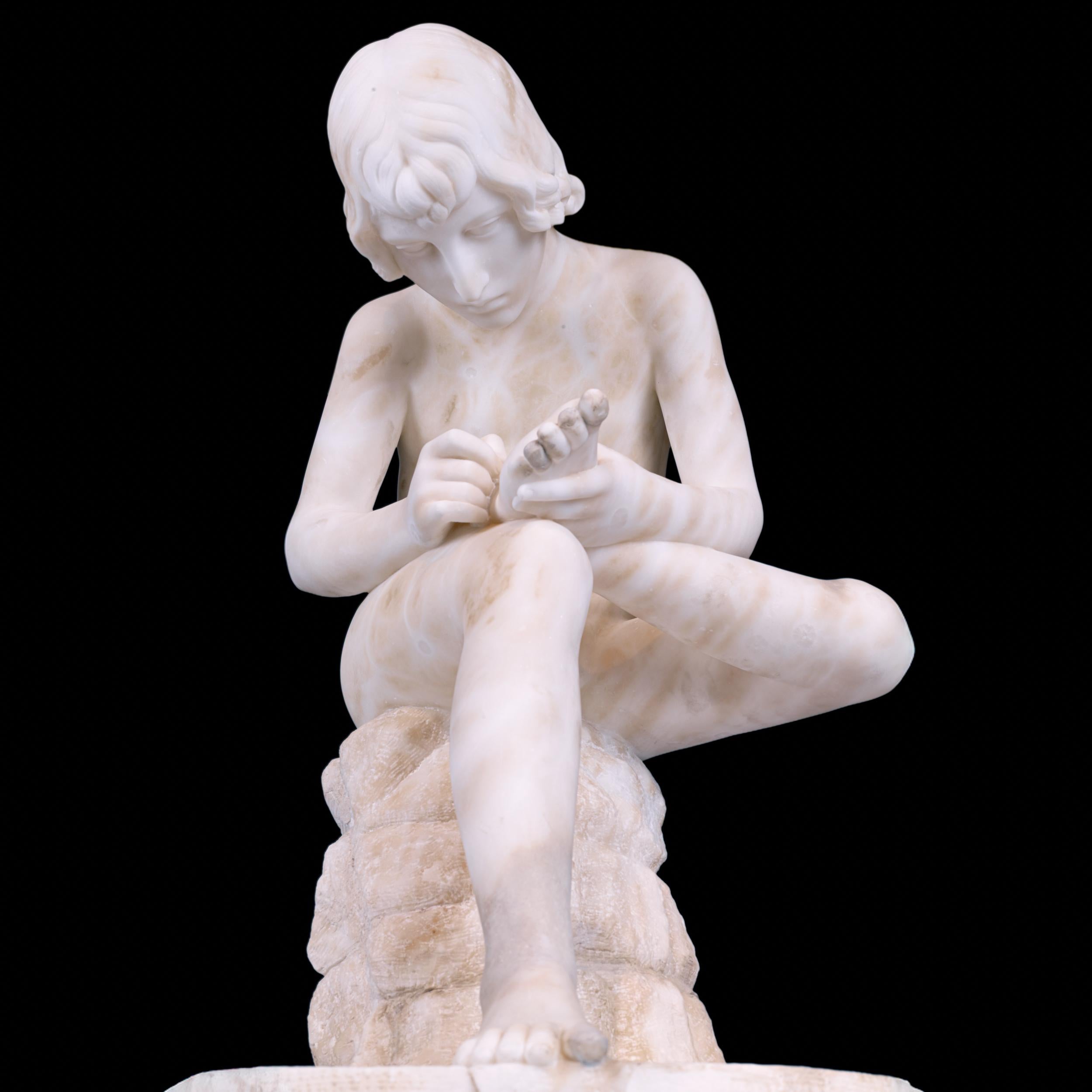19th Century Alabaster Figure Of The Spinario (Boy with Thorn) In Good Condition For Sale In Dublin, IE
