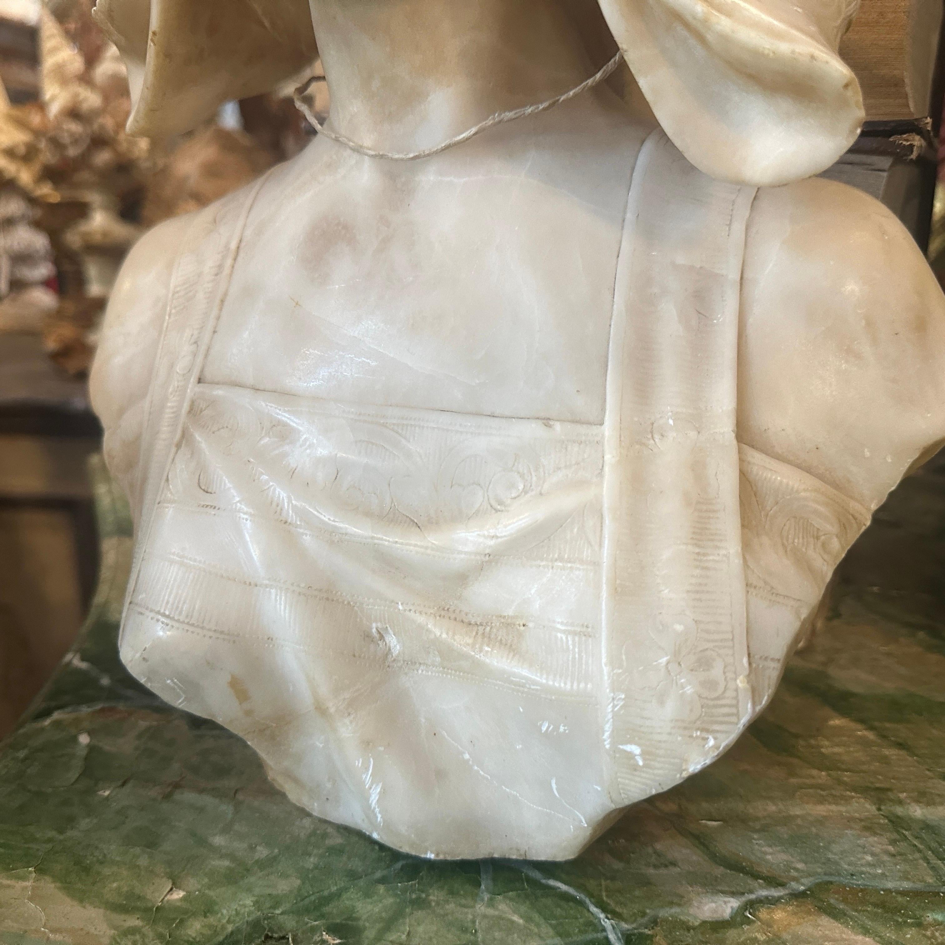 19th Century Alabaster French Bust of a Woman with Hood Signed Massin 1
