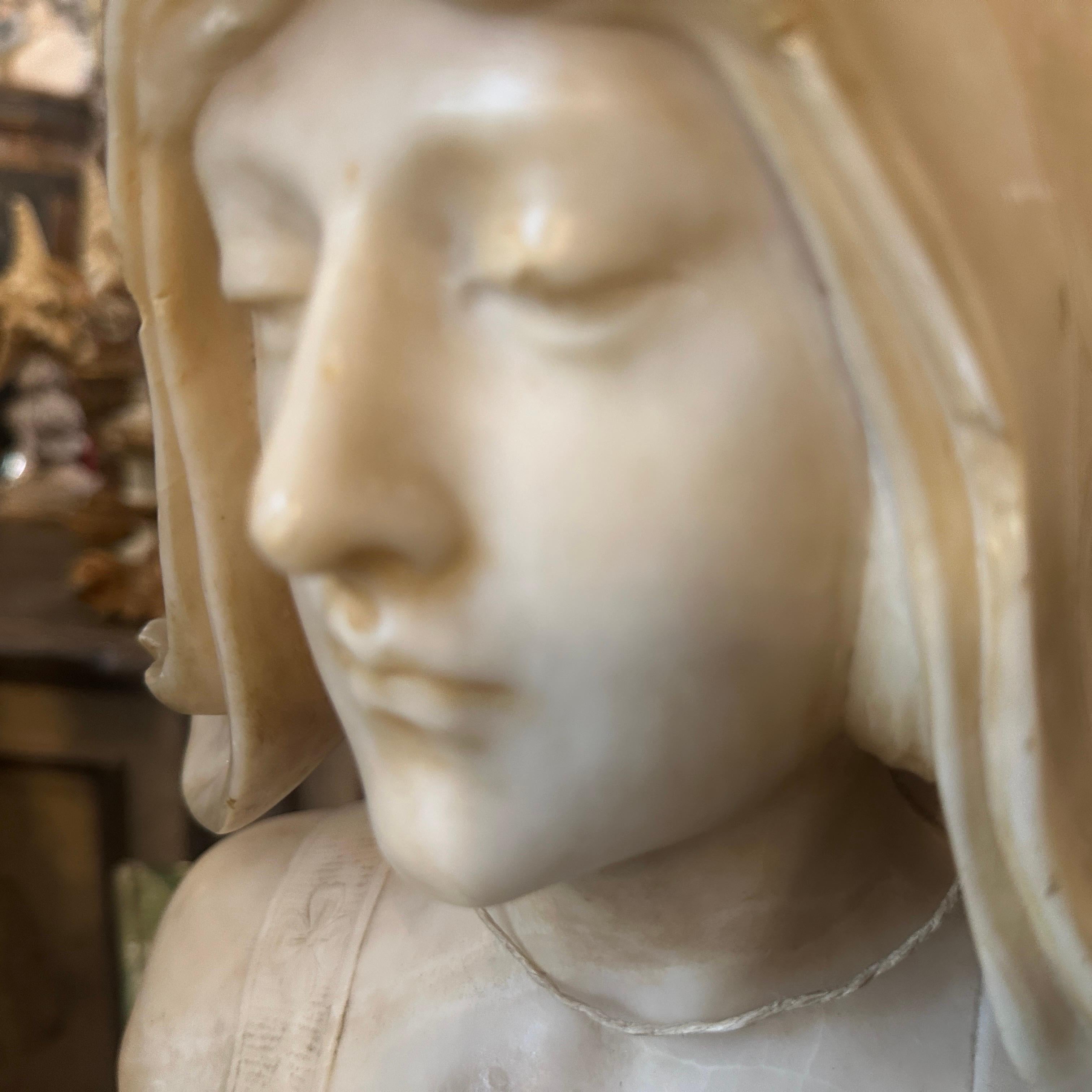 19th Century Alabaster French Bust of a Woman with Hood Signed Massin 2