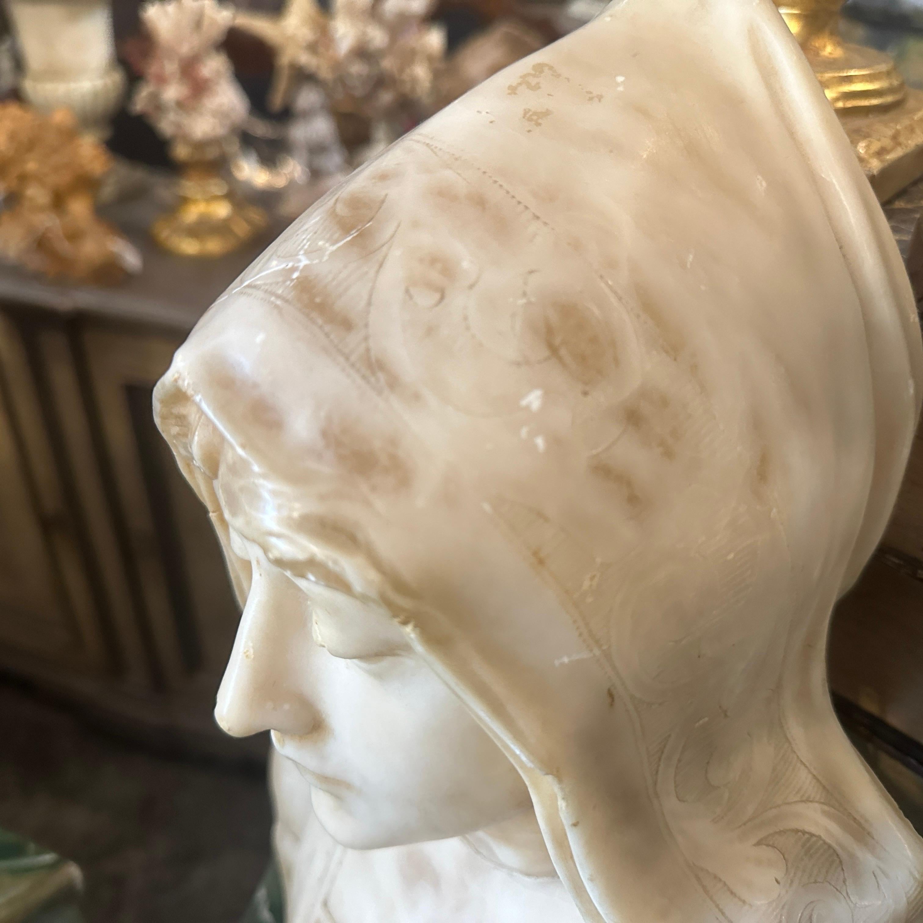 19th Century Alabaster French Bust of a Woman with Hood Signed Massin 3