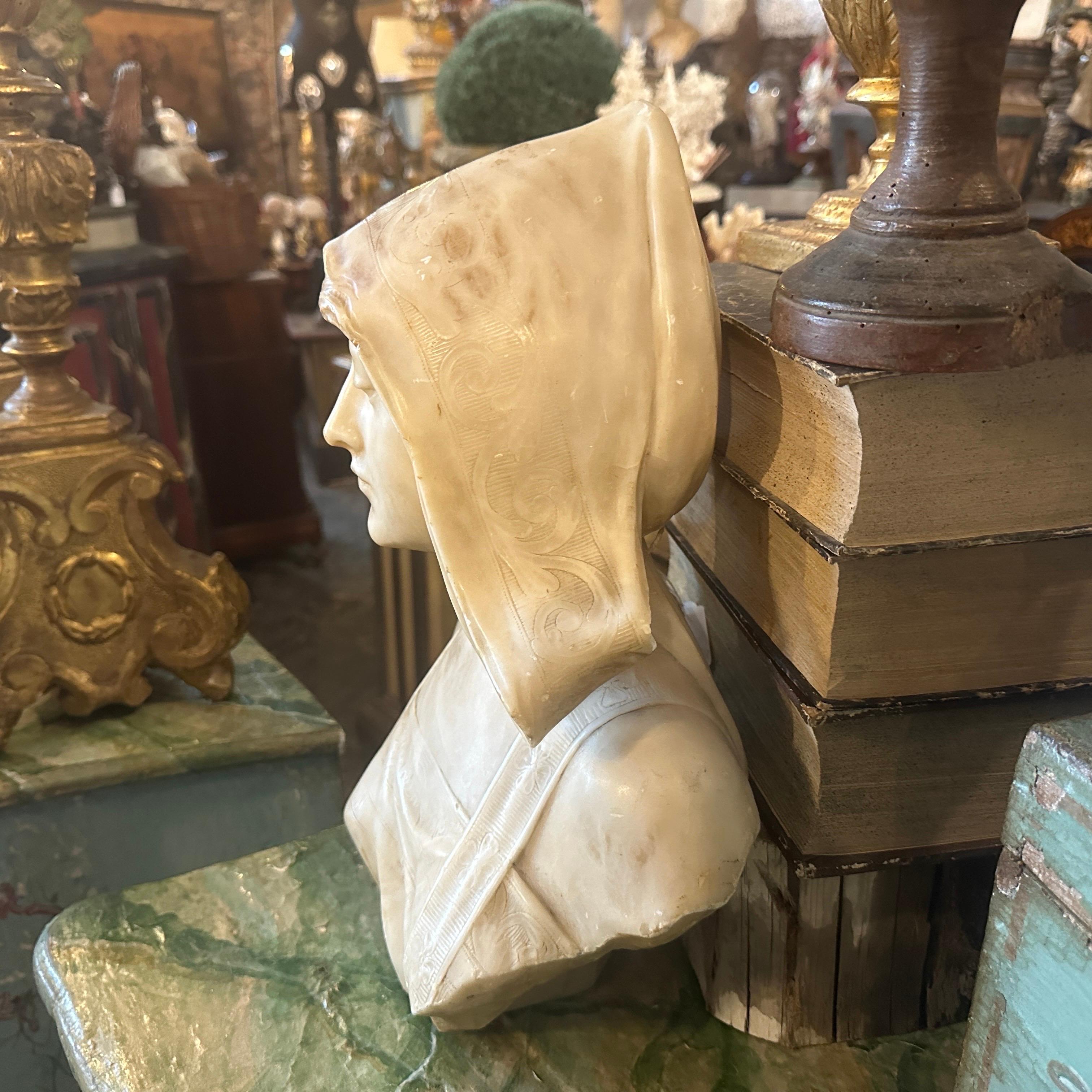 19th Century Alabaster French Bust of a Woman with Hood Signed Massin 4