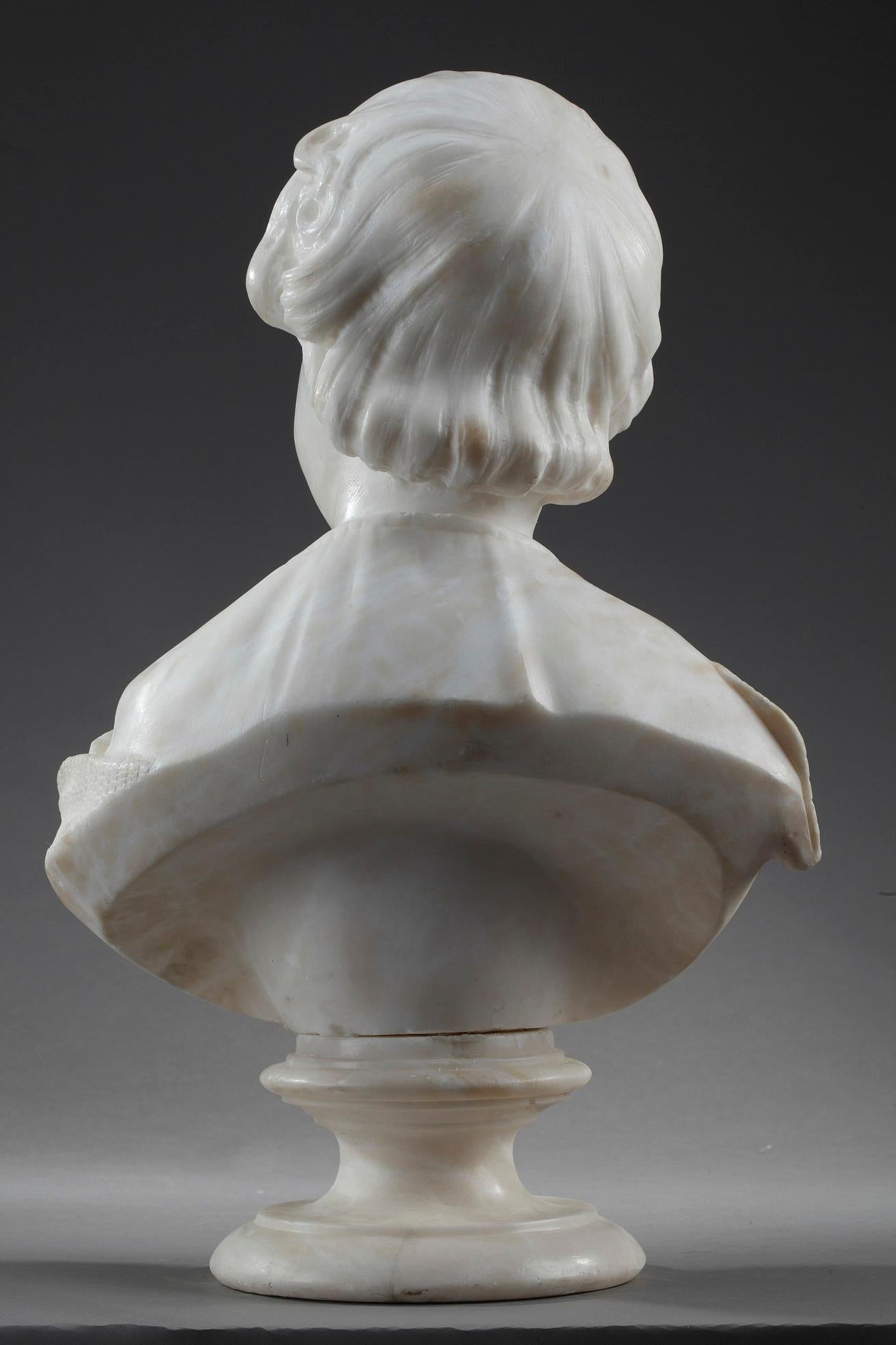 19th Century Alabaster Sculpture Bust of a Young Girl For Sale 5