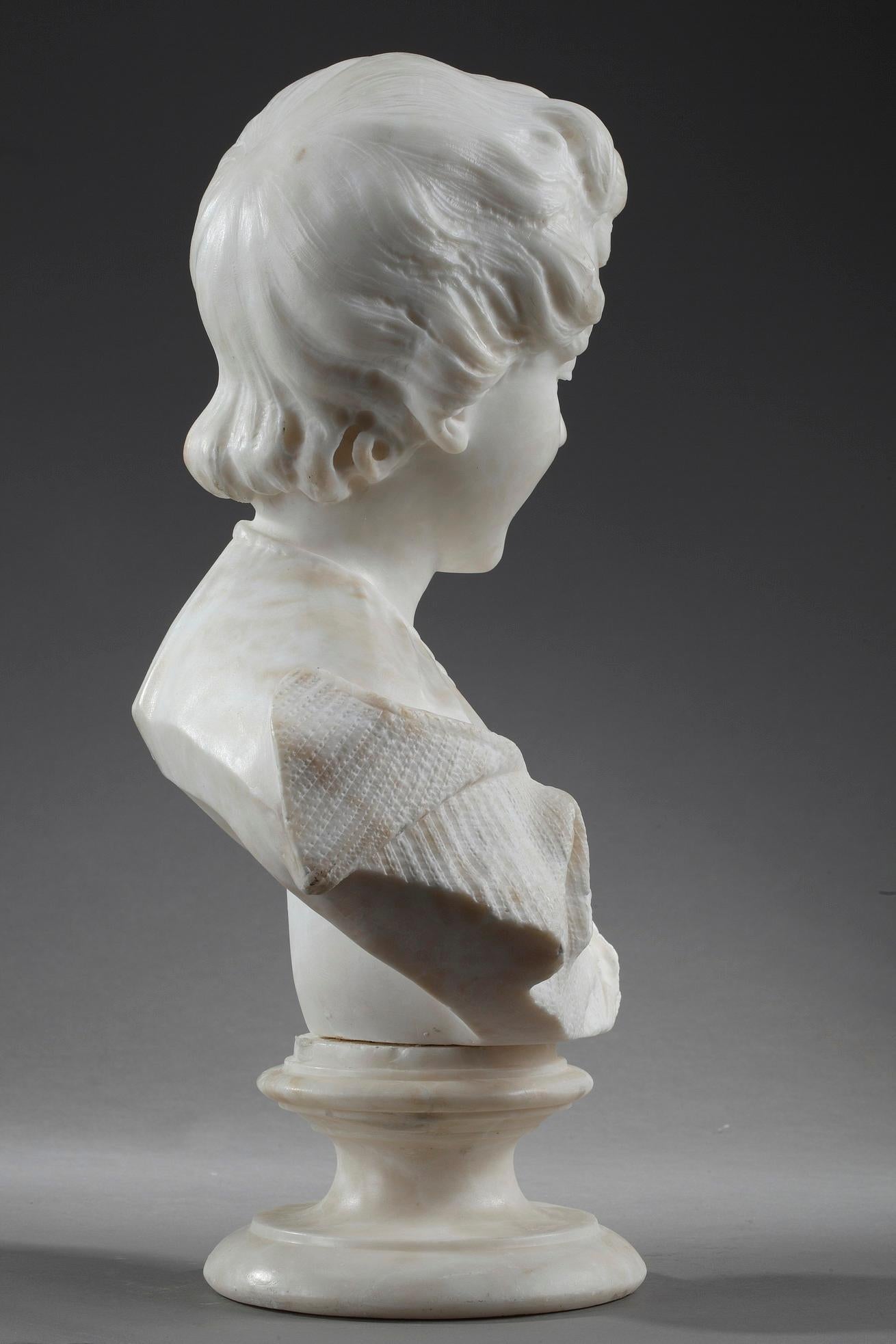 19th Century Alabaster Sculpture Bust of a Young Girl For Sale 6