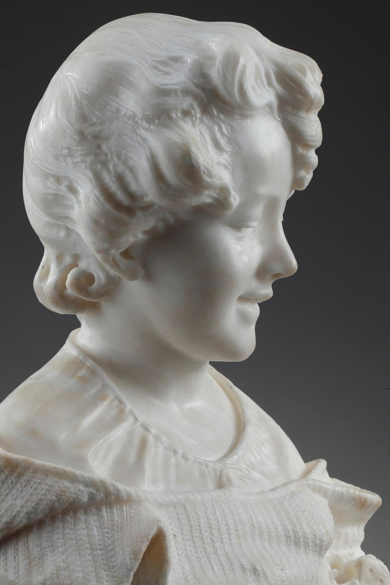 19th Century Alabaster Sculpture Bust of a Young Girl For Sale 7