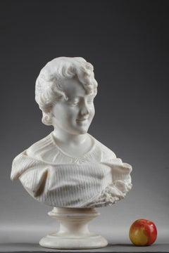 19th Century Alabaster Sculpture Bust of a Young Girl