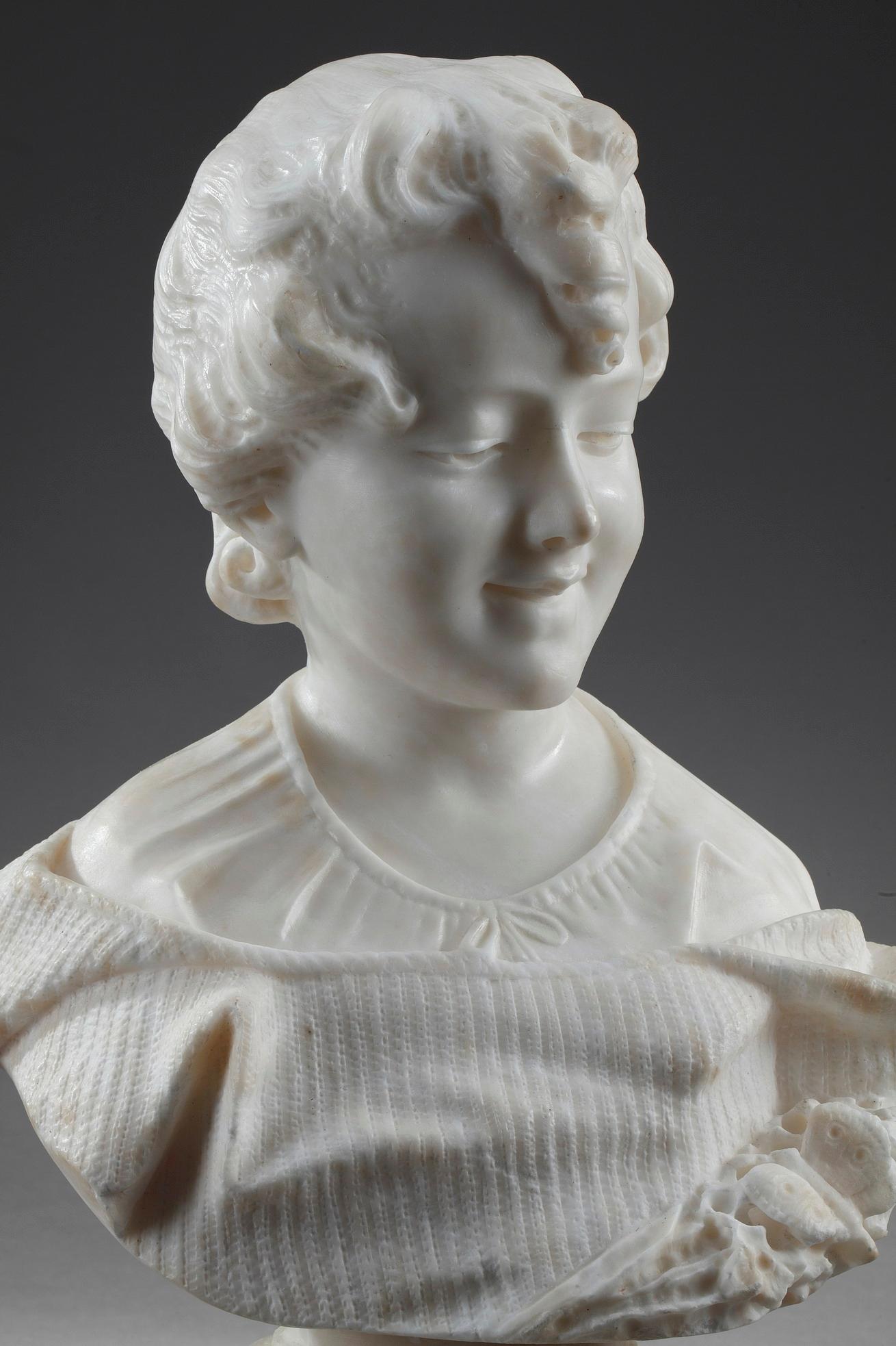 Napoleon III 19th Century Alabaster Sculpture Bust of a Young Girl For Sale