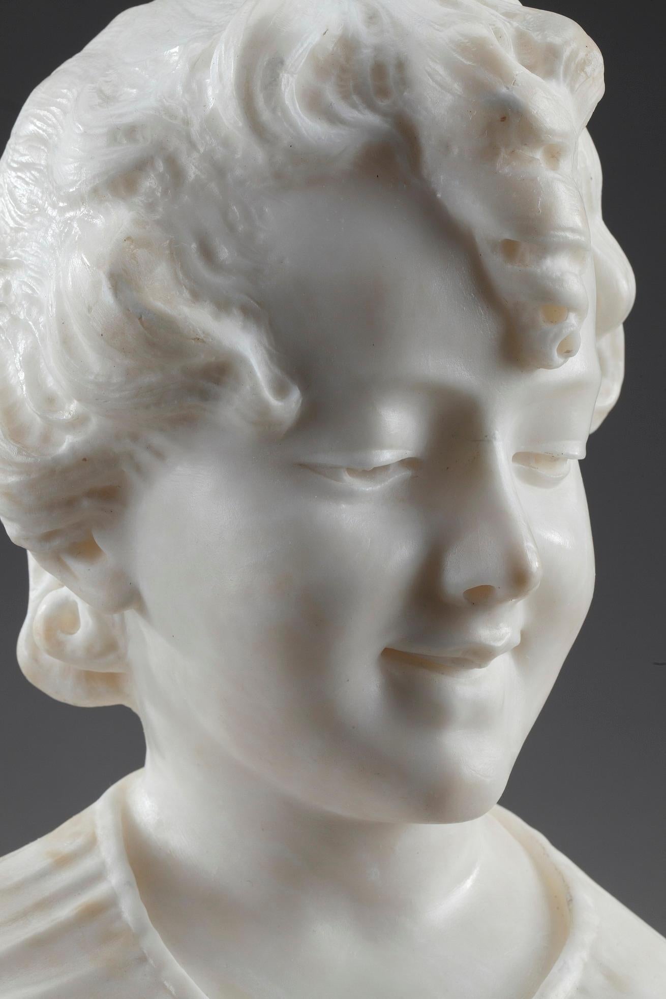 French 19th Century Alabaster Sculpture Bust of a Young Girl For Sale