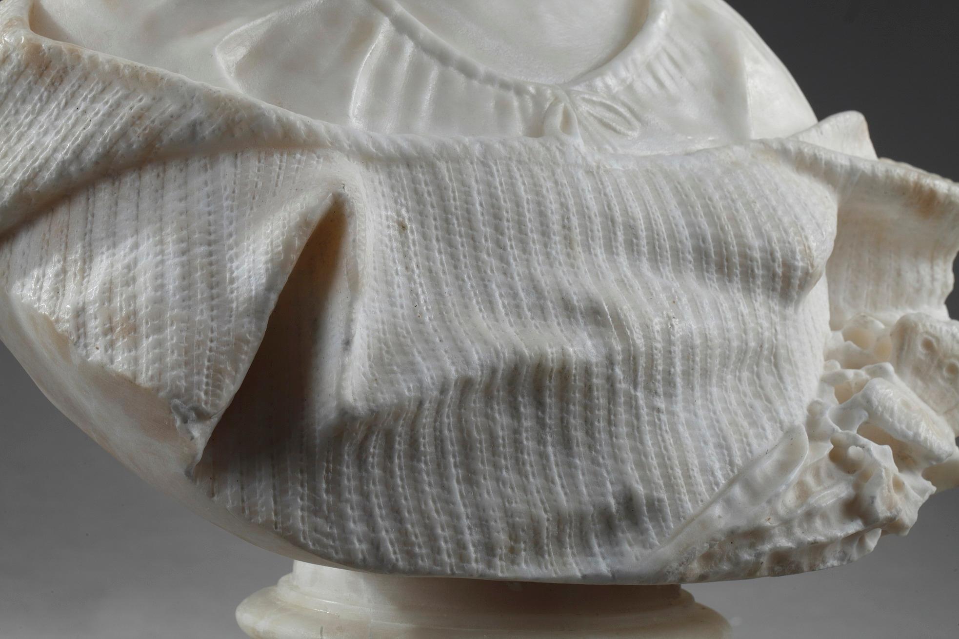 19th Century Alabaster Sculpture Bust of a Young Girl For Sale 1