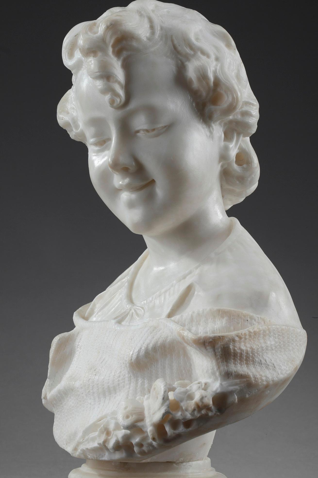 19th Century Alabaster Sculpture Bust of a Young Girl For Sale 3