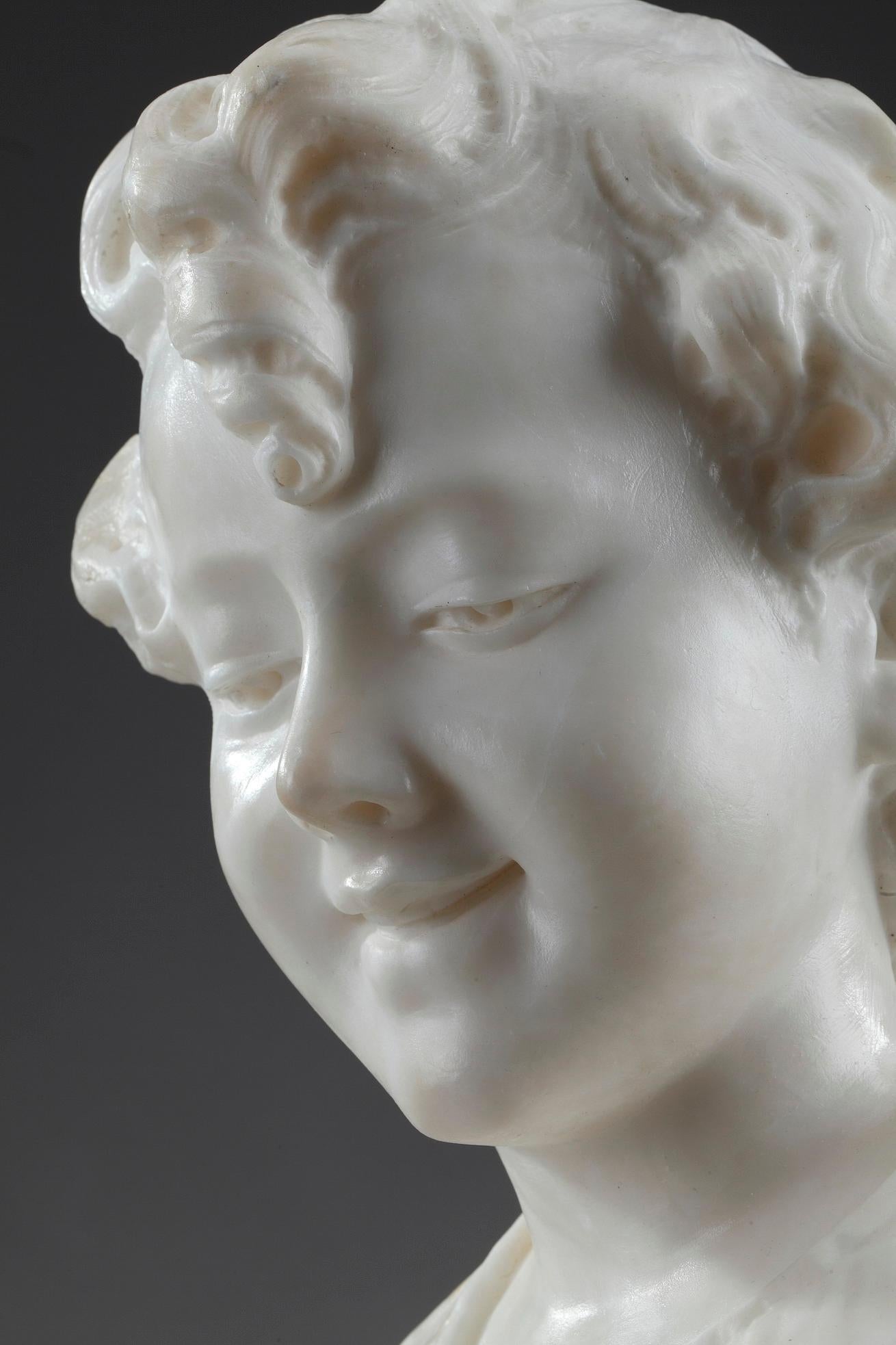 19th Century Alabaster Sculpture Bust of a Young Girl For Sale 4