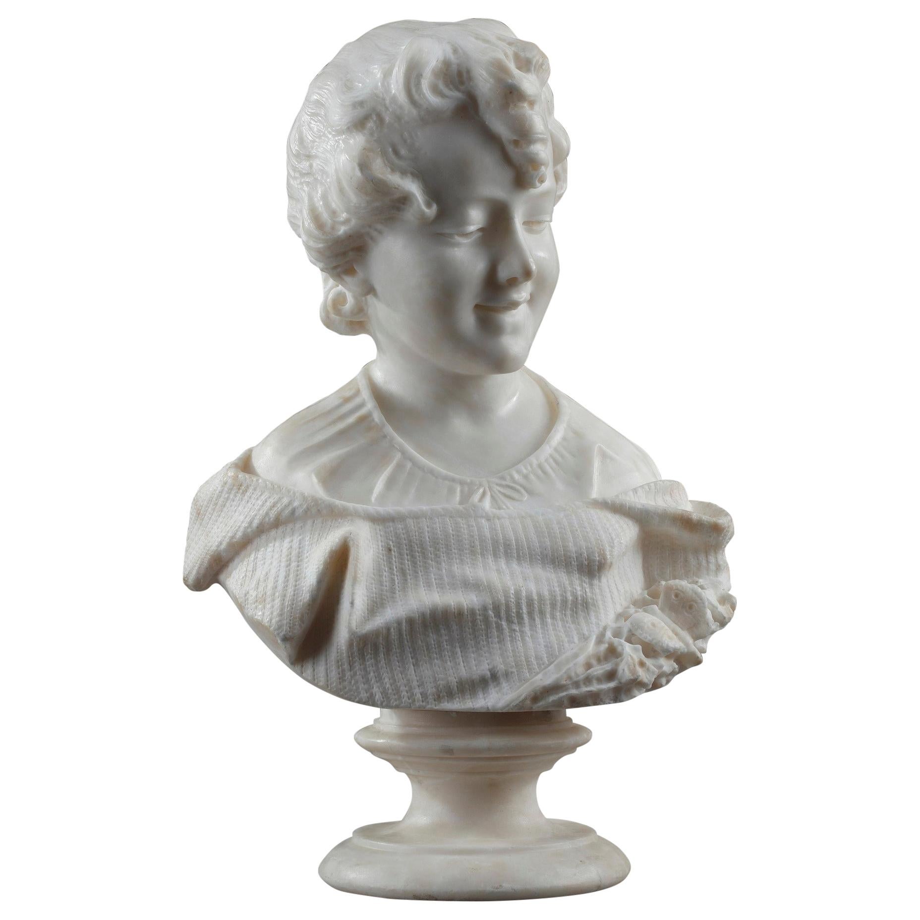 19th Century Alabaster Sculpture Bust of a Young Girl