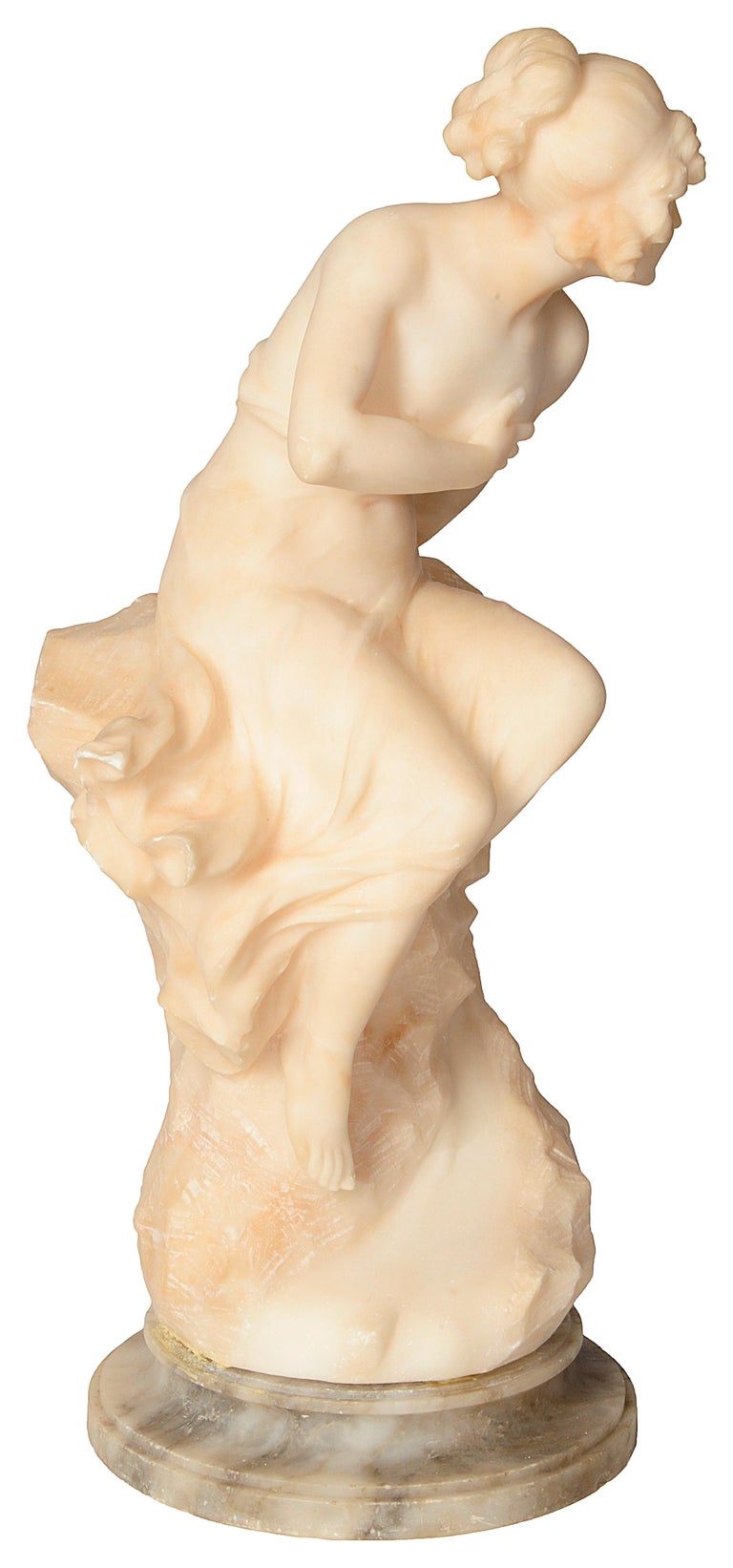 19th Century Alabaster Statue of a Young Girl Sitting on a Rock For ...