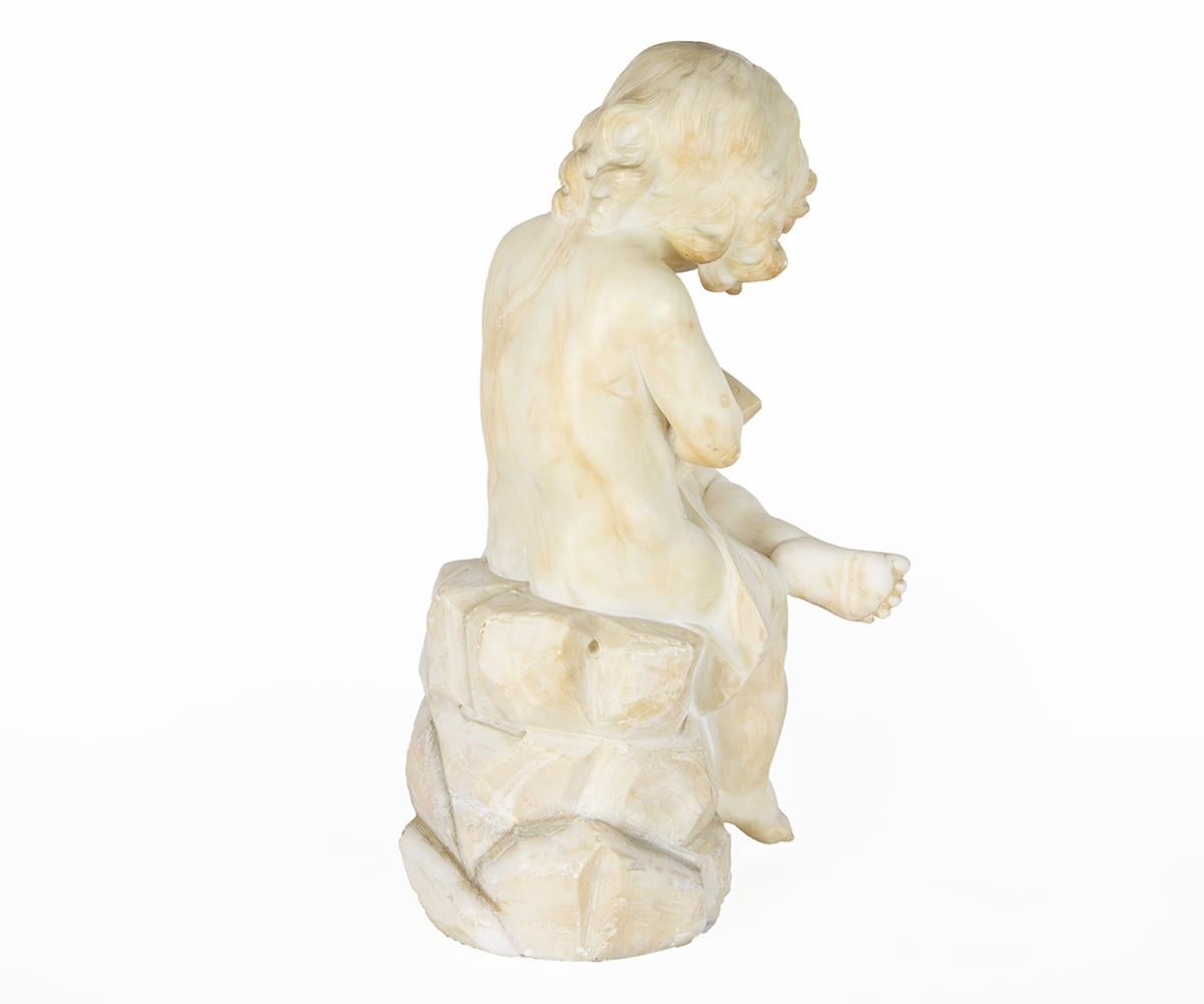 Hand-Carved 19th Century Alabaster Statue of Little Girl