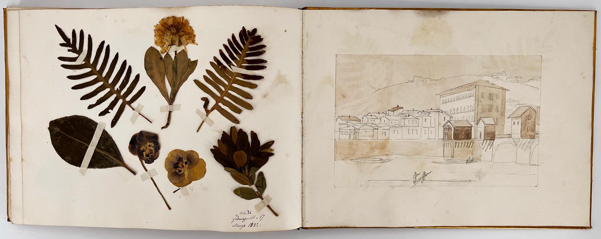 Italian 19th Century Album Containing Drawings, Memorabilia, and Botanical Samples For Sale