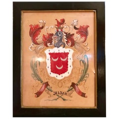 19th Century Alden Scottish Coat of Arms Watercolor and Guache on Paper Heraldry
