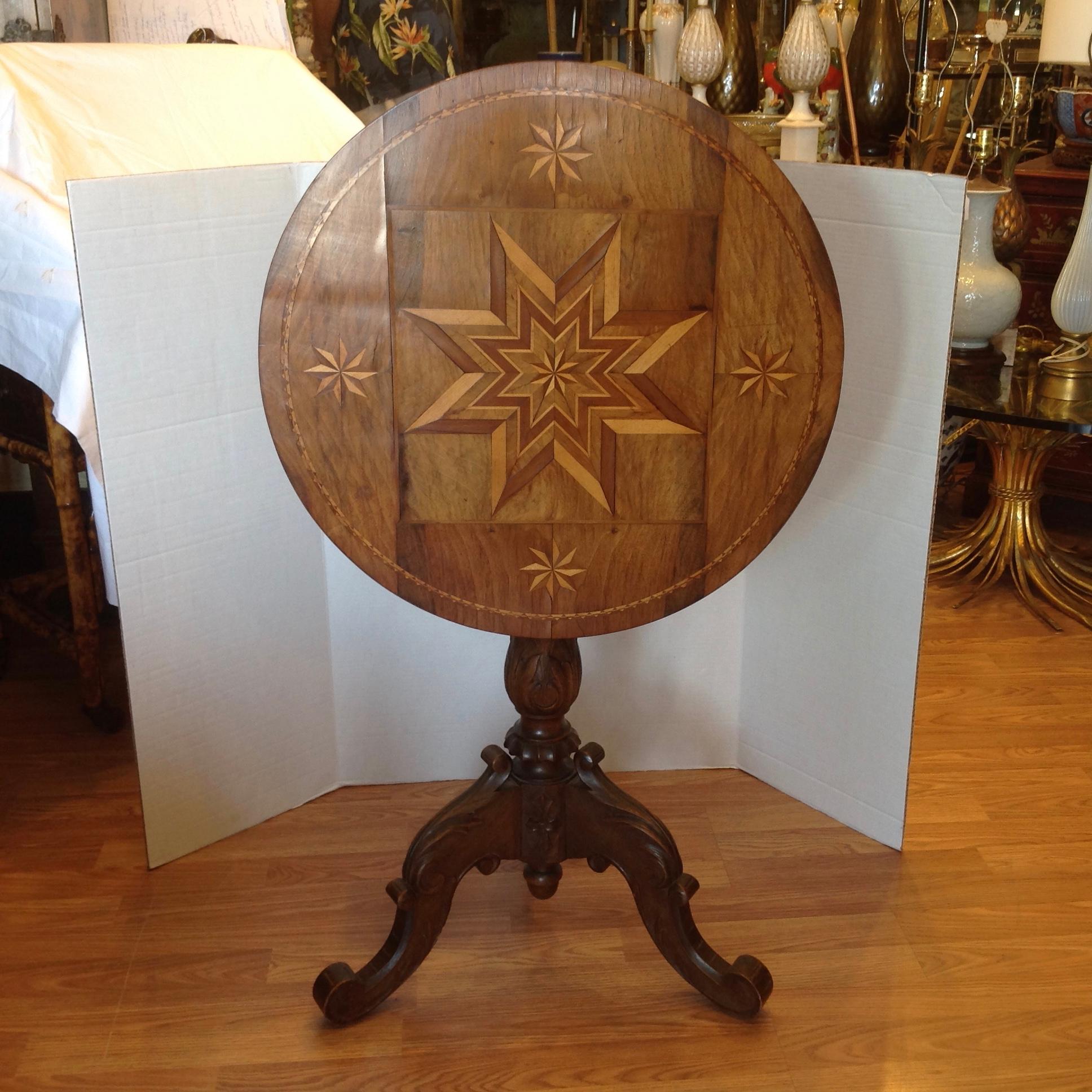 Swiss 19th Century Alpine Inlaid Tilt Top Table For Sale