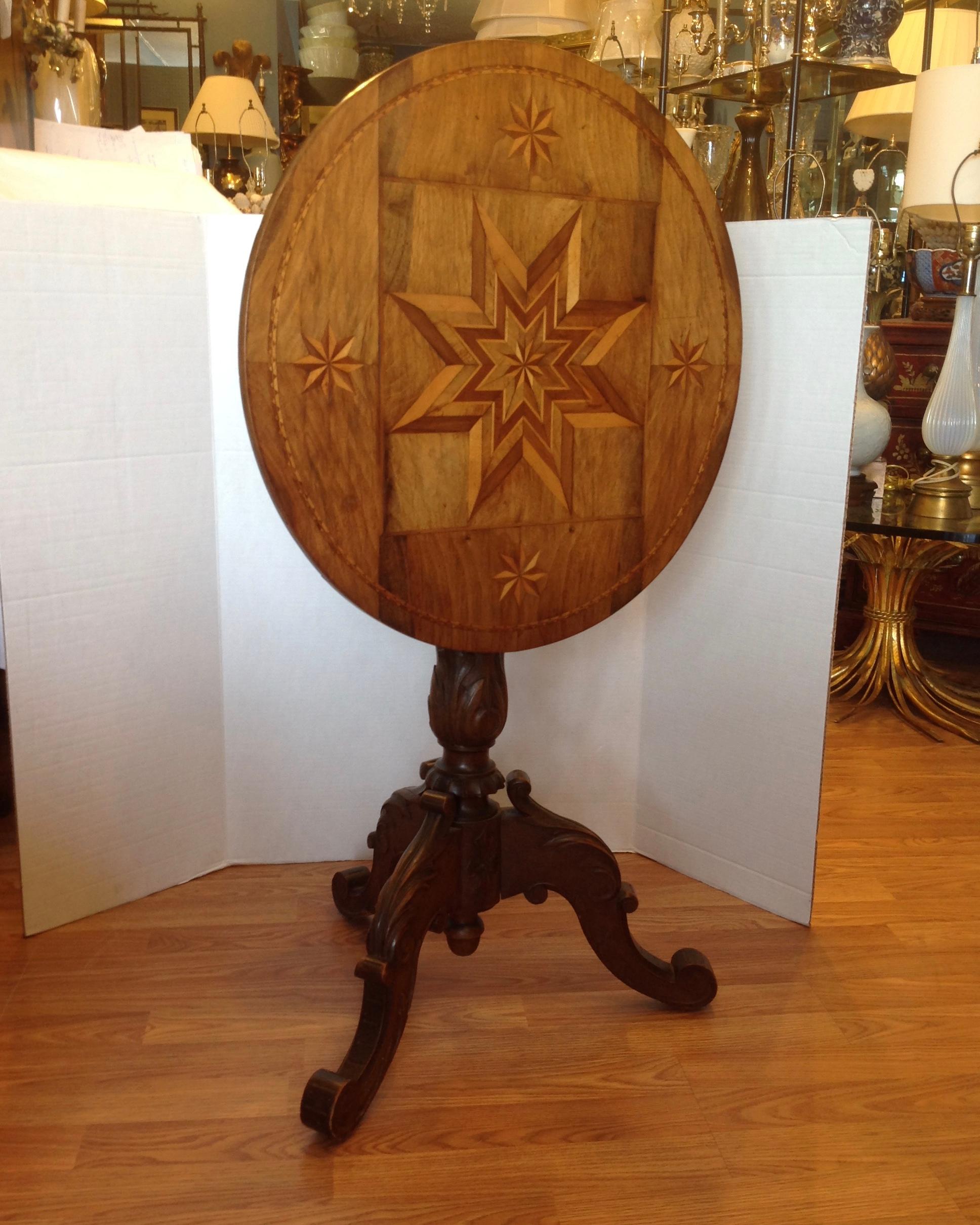 Wood 19th Century Alpine Inlaid Tilt Top Table