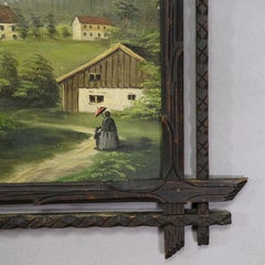 19th Century Alpine Landscape Oil Painting with Tyrolian Mountain Village