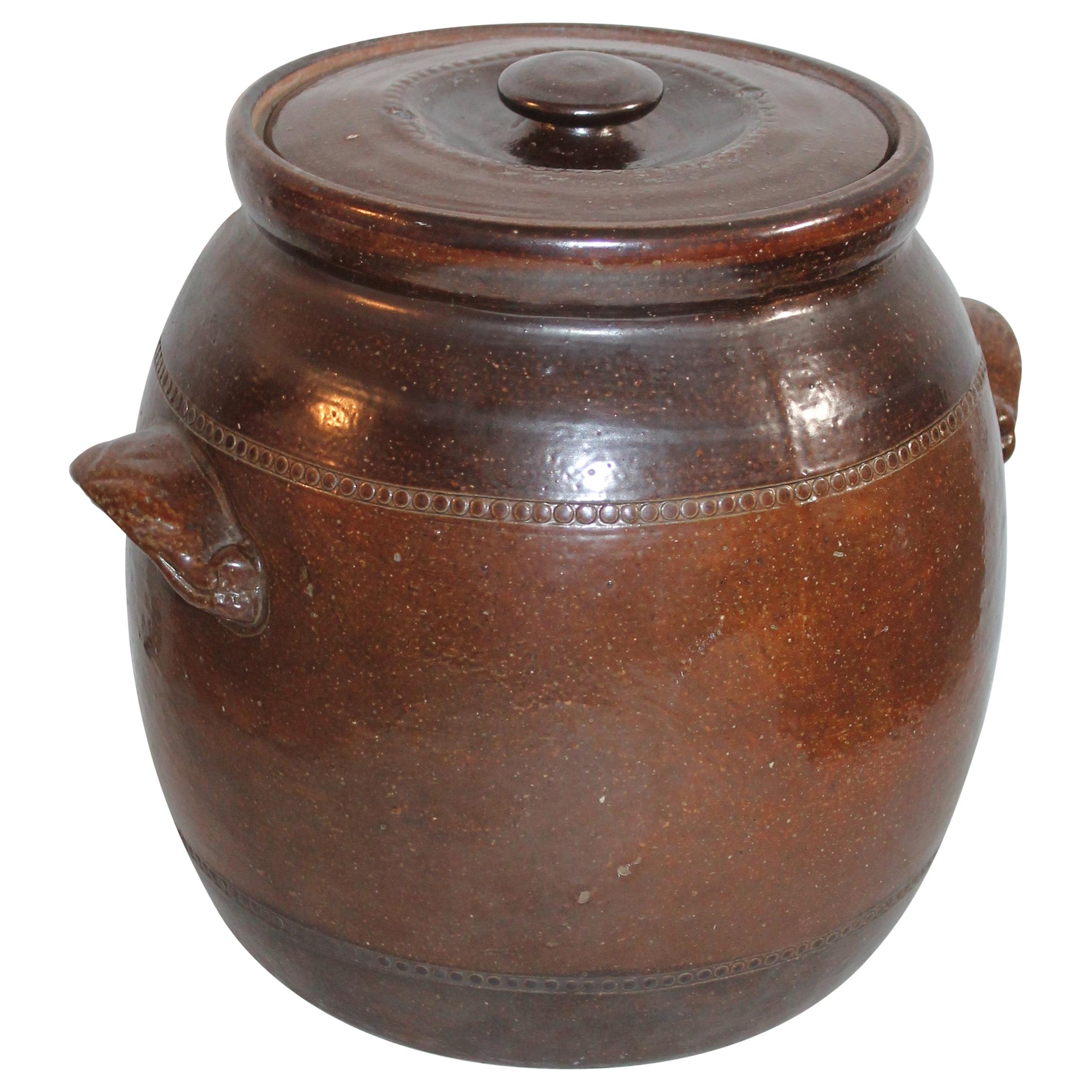 19th Century Amazing Pottery Bean Pot with Handles at 1stDibs