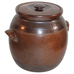 19th Century Amazing Pottery Bean Pot with Handles