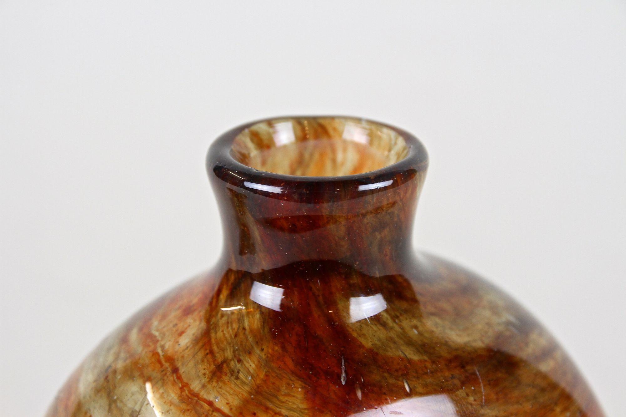 19th Century Amber Colored Mouth Blown Glass Bottle with Plug, Austria ca. 1870 7