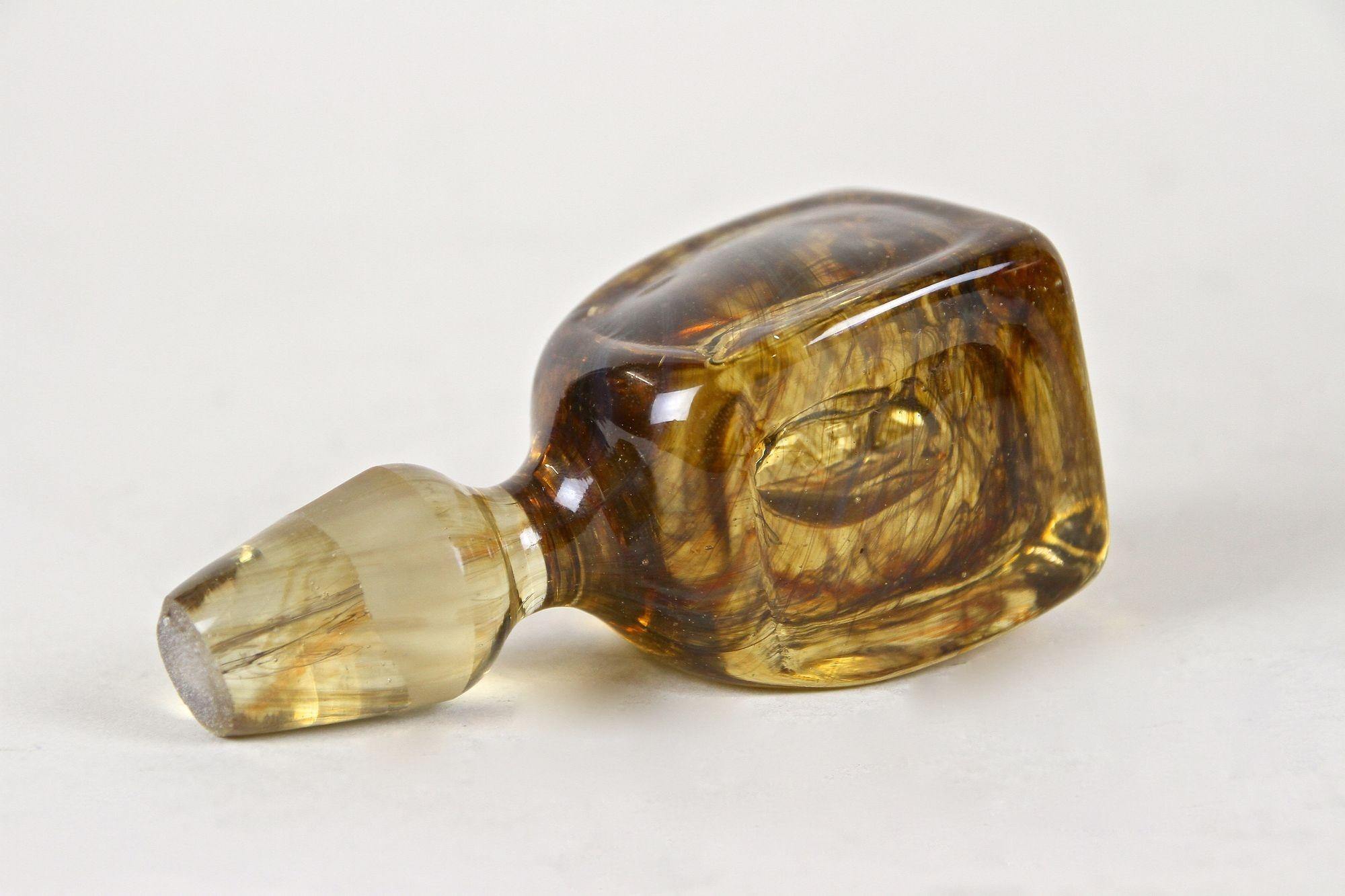 19th Century Amber Colored Mouth Blown Glass Bottle with Plug, Austria ca. 1870 1