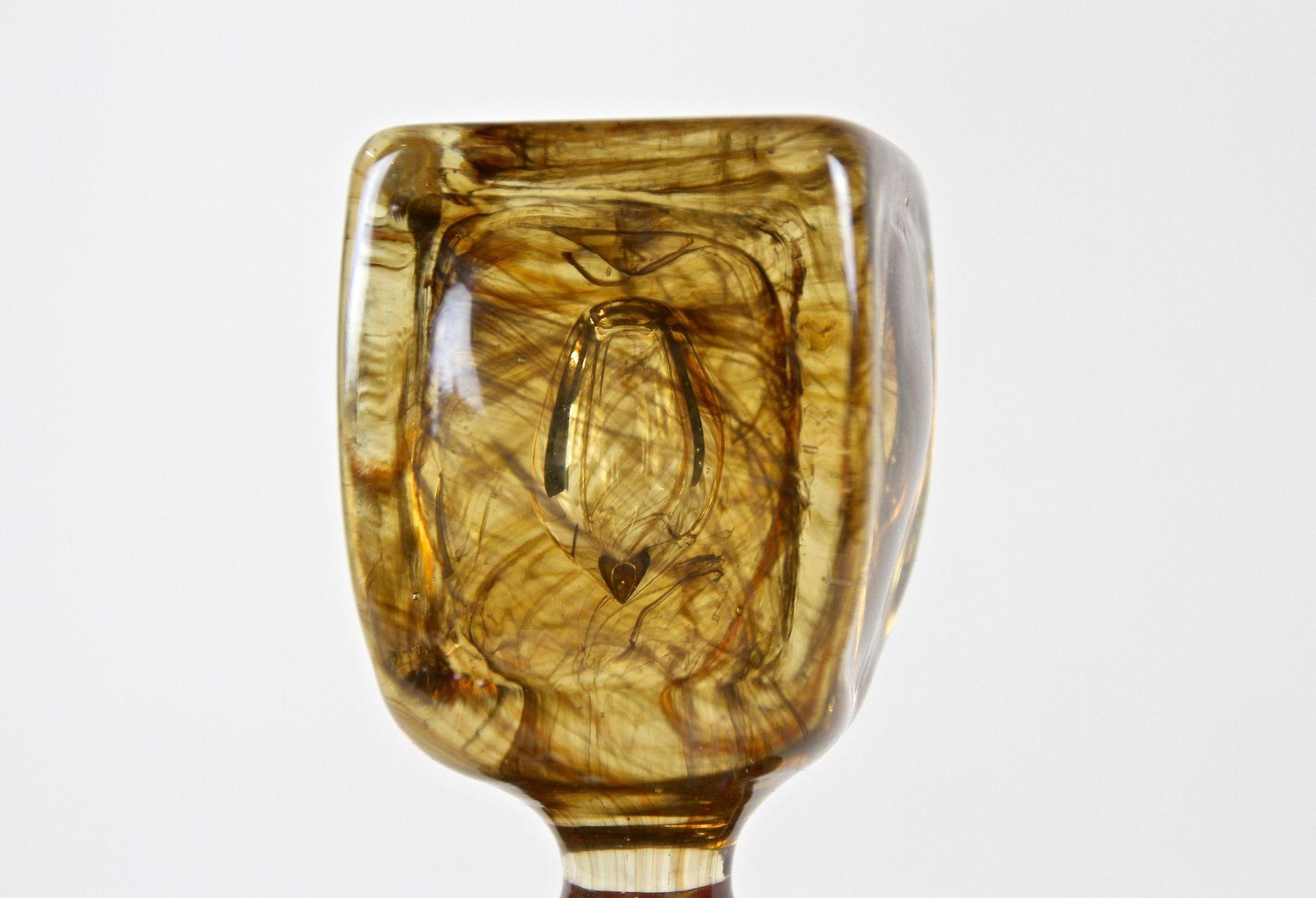 19th Century Amber Colored Mouth Blown Glass Bottle with Plug, Austria ca. 1870 3