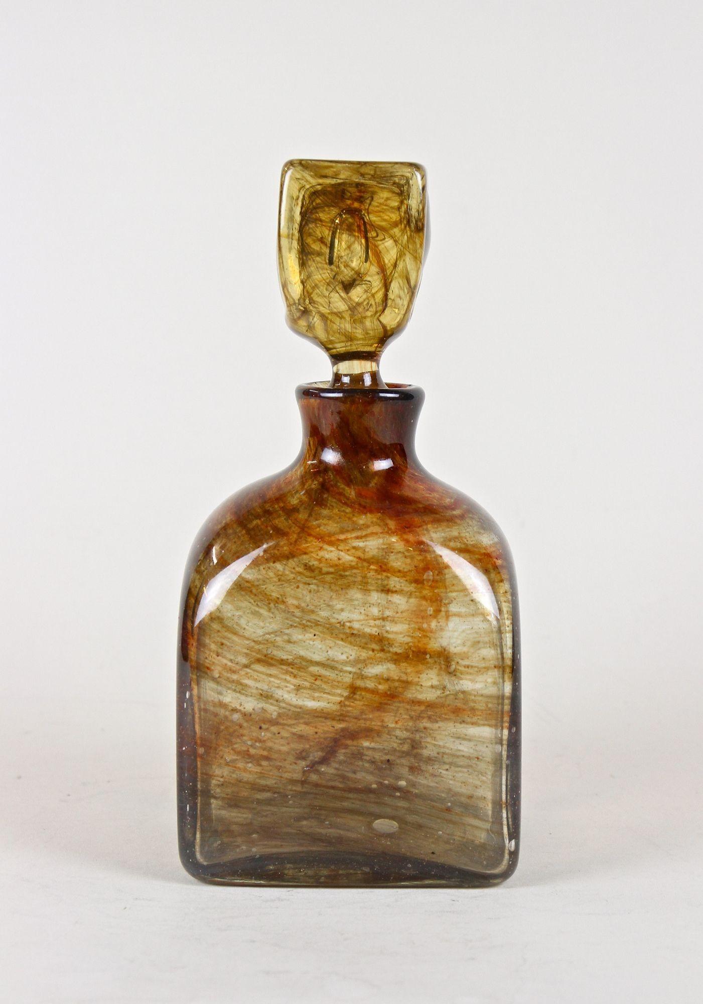 19th Century Amber Colored Mouth Blown Glass Bottle with Plug, Austria ca. 1870 4