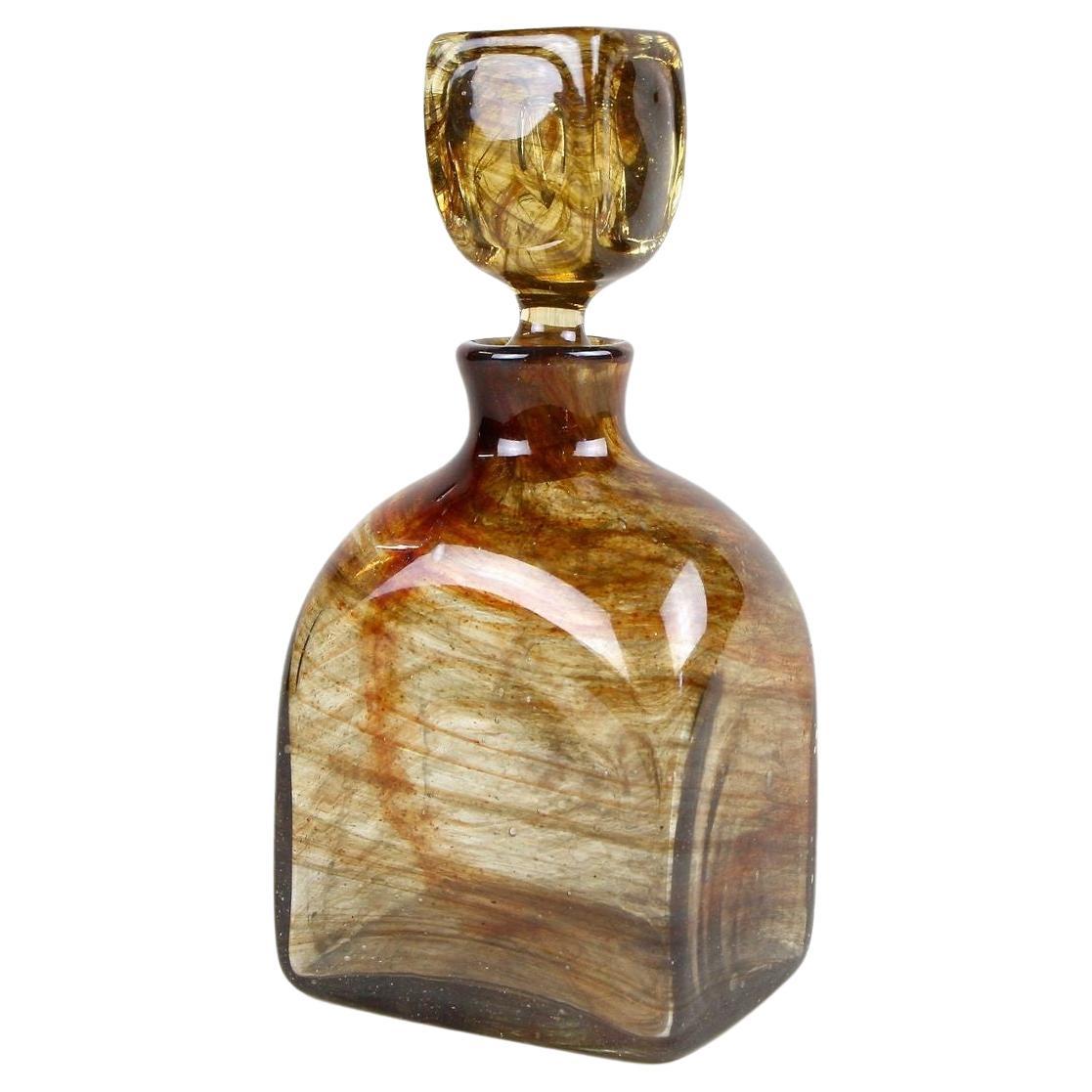 19th Century Amber Colored Mouth Blown Glass Bottle with Plug, Austria ca. 1870