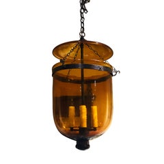 19th Century Amber Smoke Bell Jar Lantern