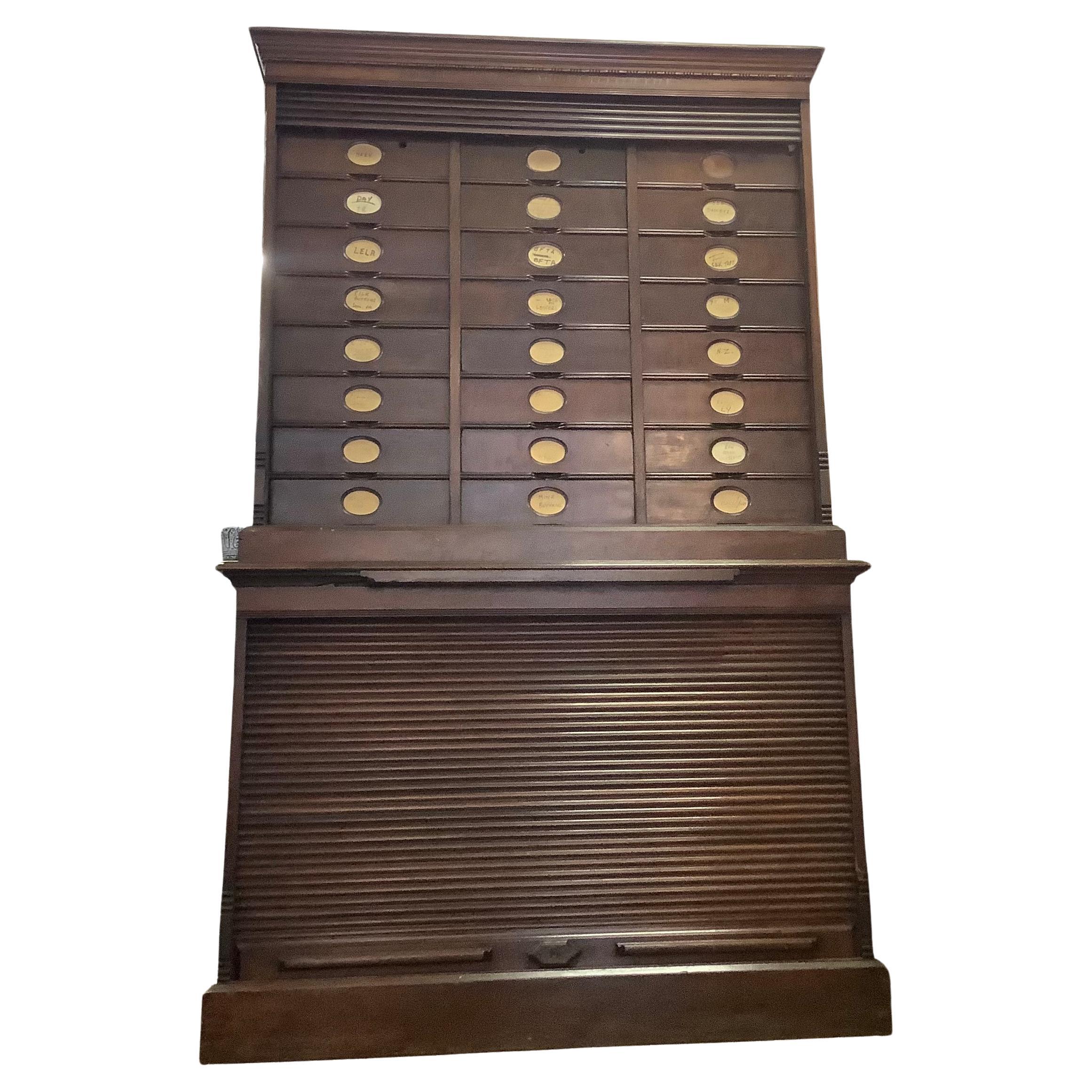 19th Century Amberg Mahogany Wooden Filing Cabinet For Sale